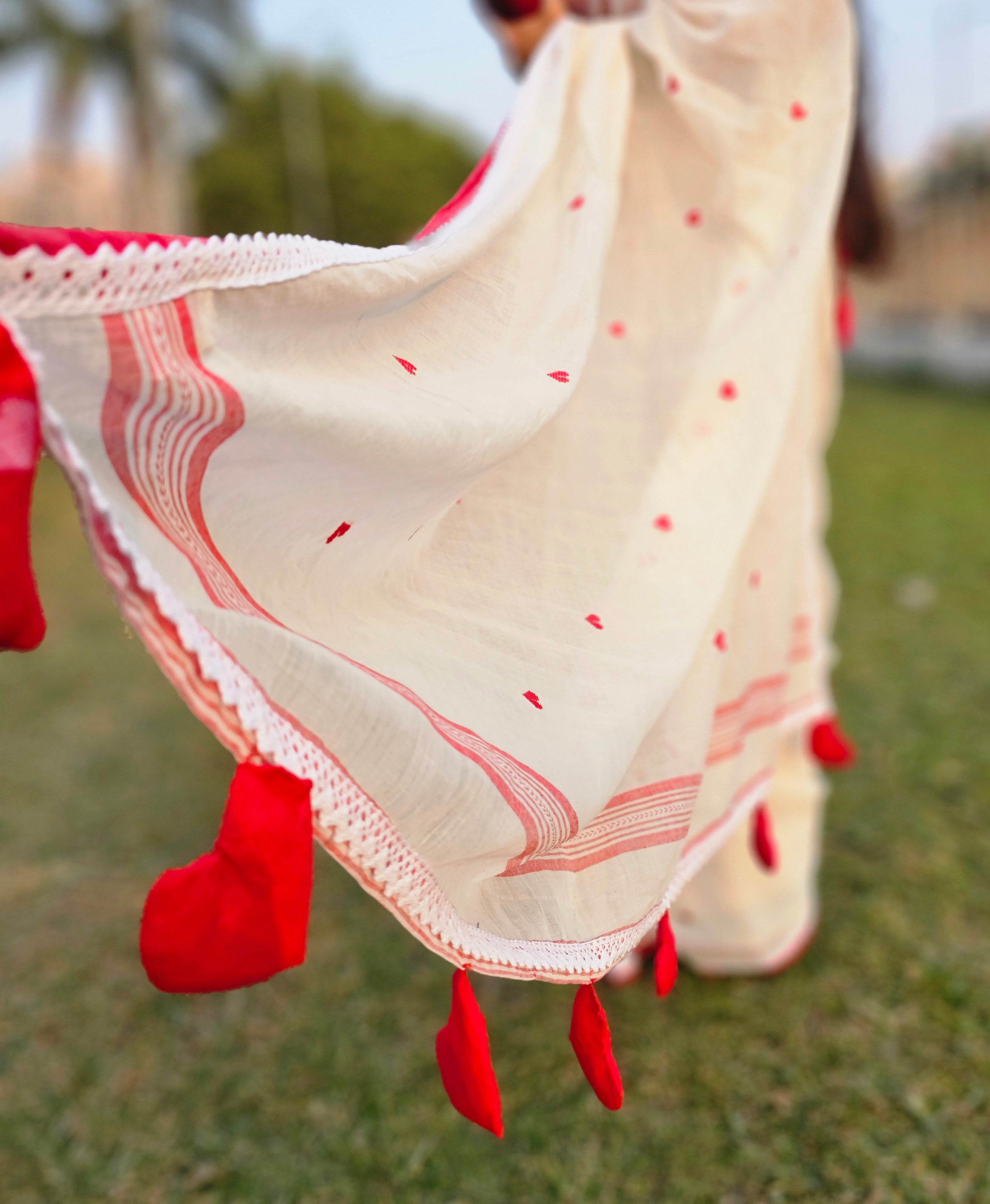 DILRUBA - White Red Handloom Saree