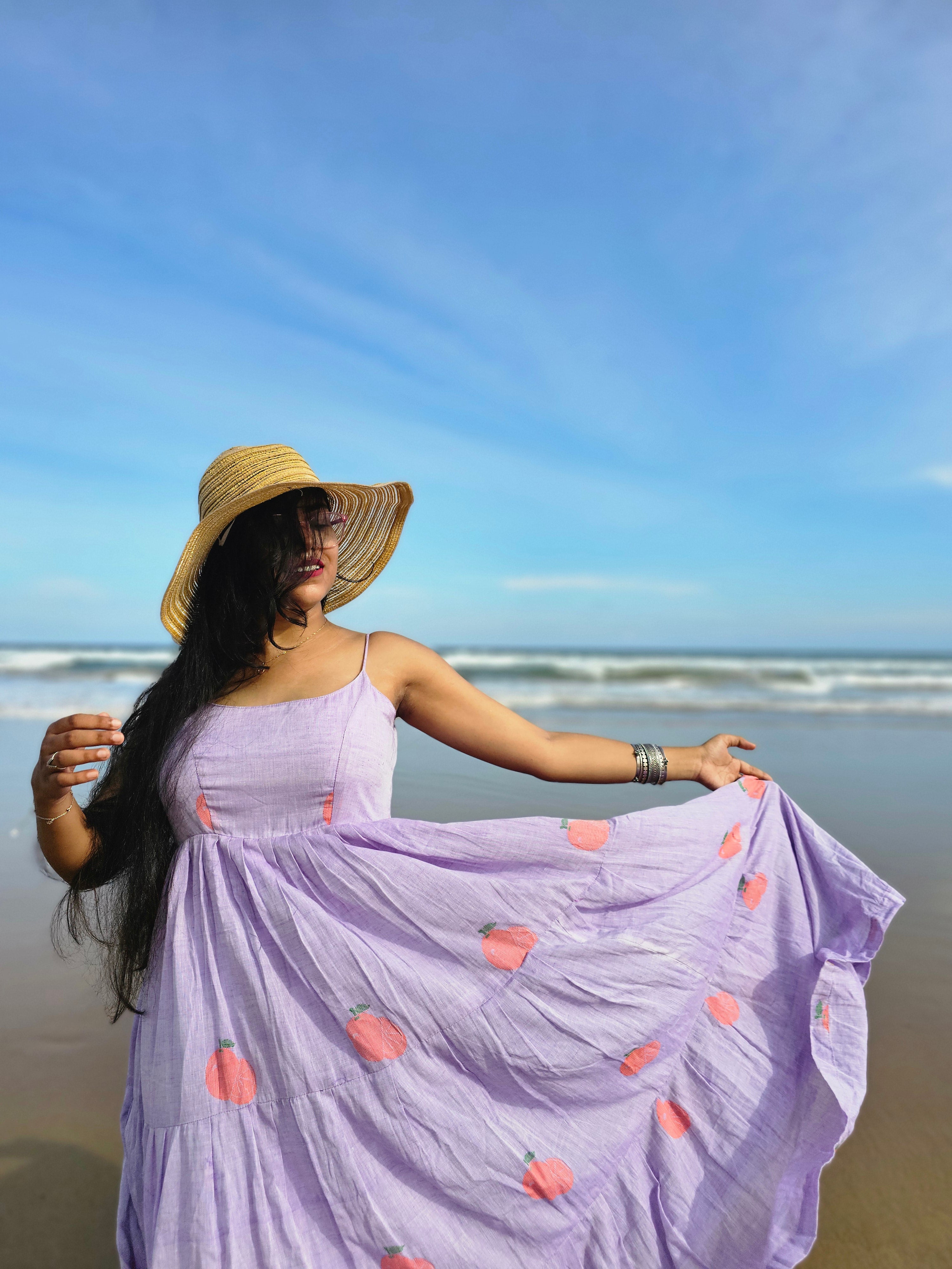Tangerine Handloom Jamdani Dress- Lavender