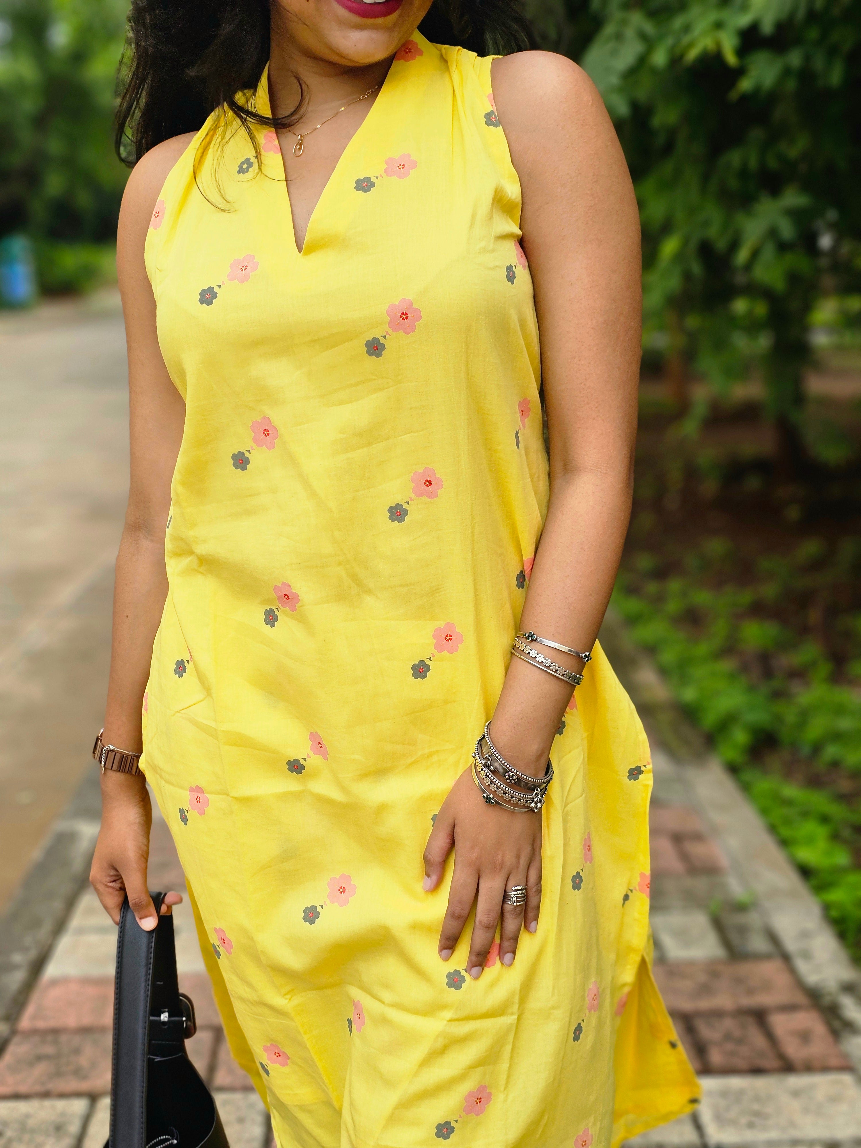 Wild Bloom Yellow Kurta Pant Set