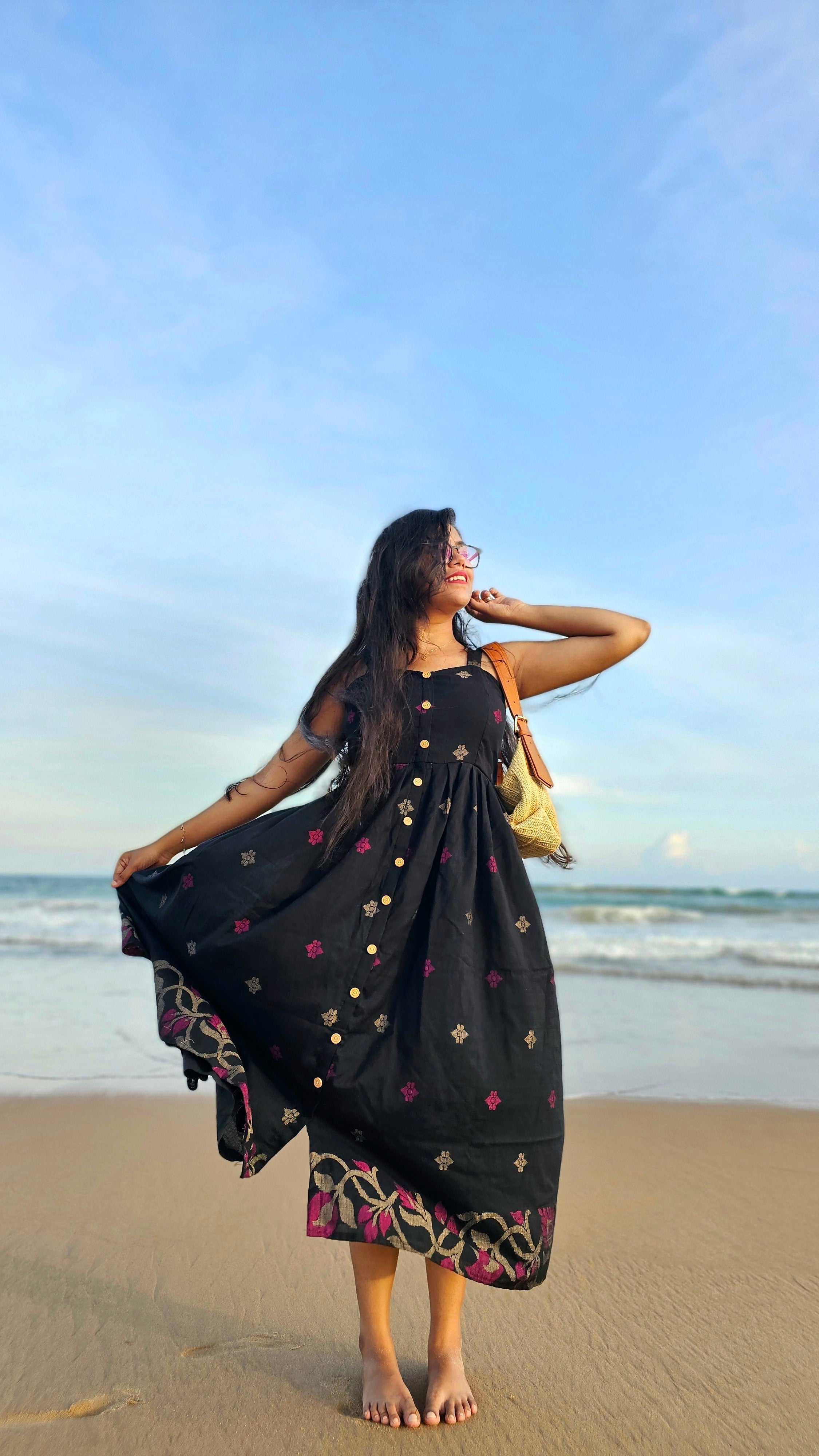 Black Handloom Jamdani Dress