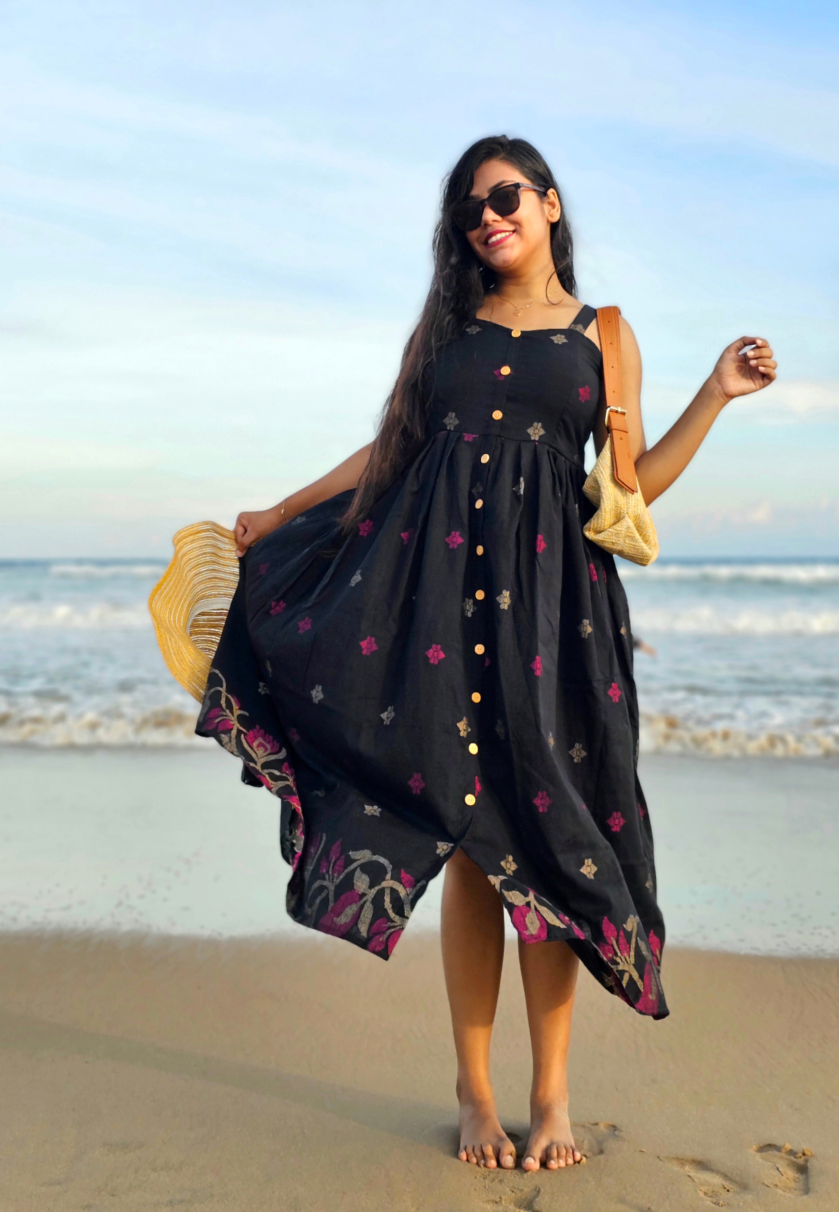 Black Handloom Jamdani Dress