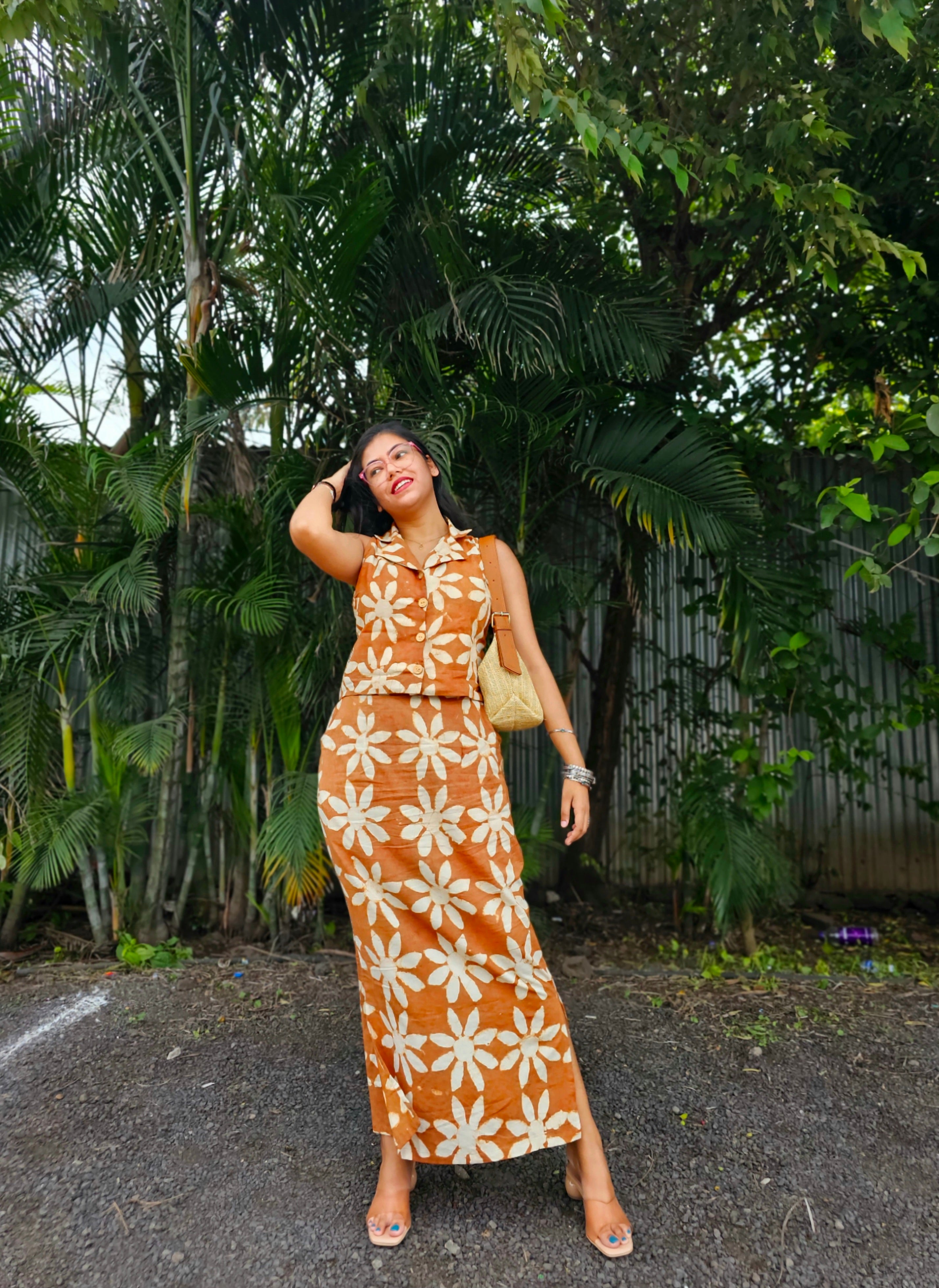 Wild Bloom Mud Orange Skirt Co-ord Set