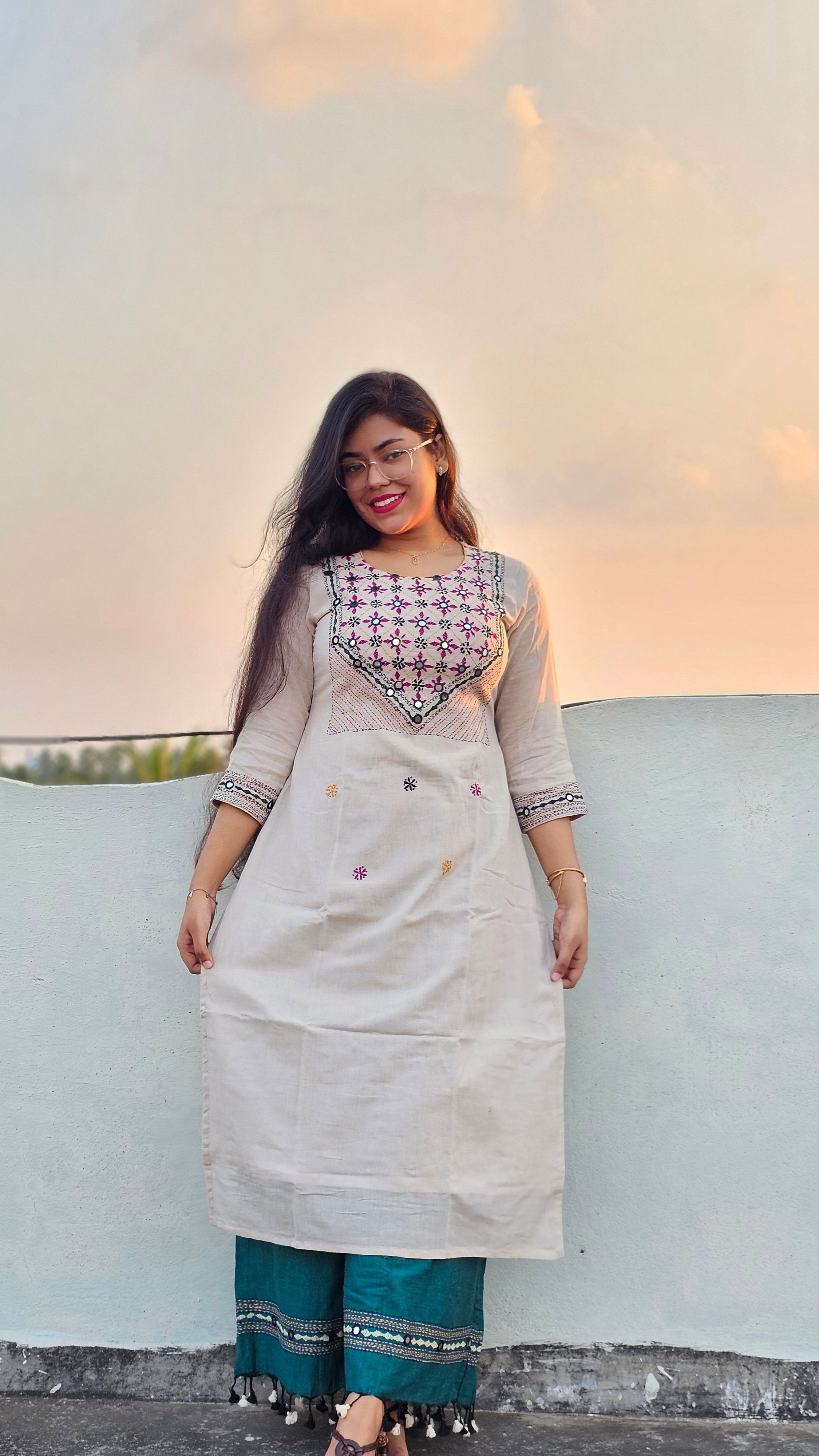 Handloom Kantha Kurta Pant Set