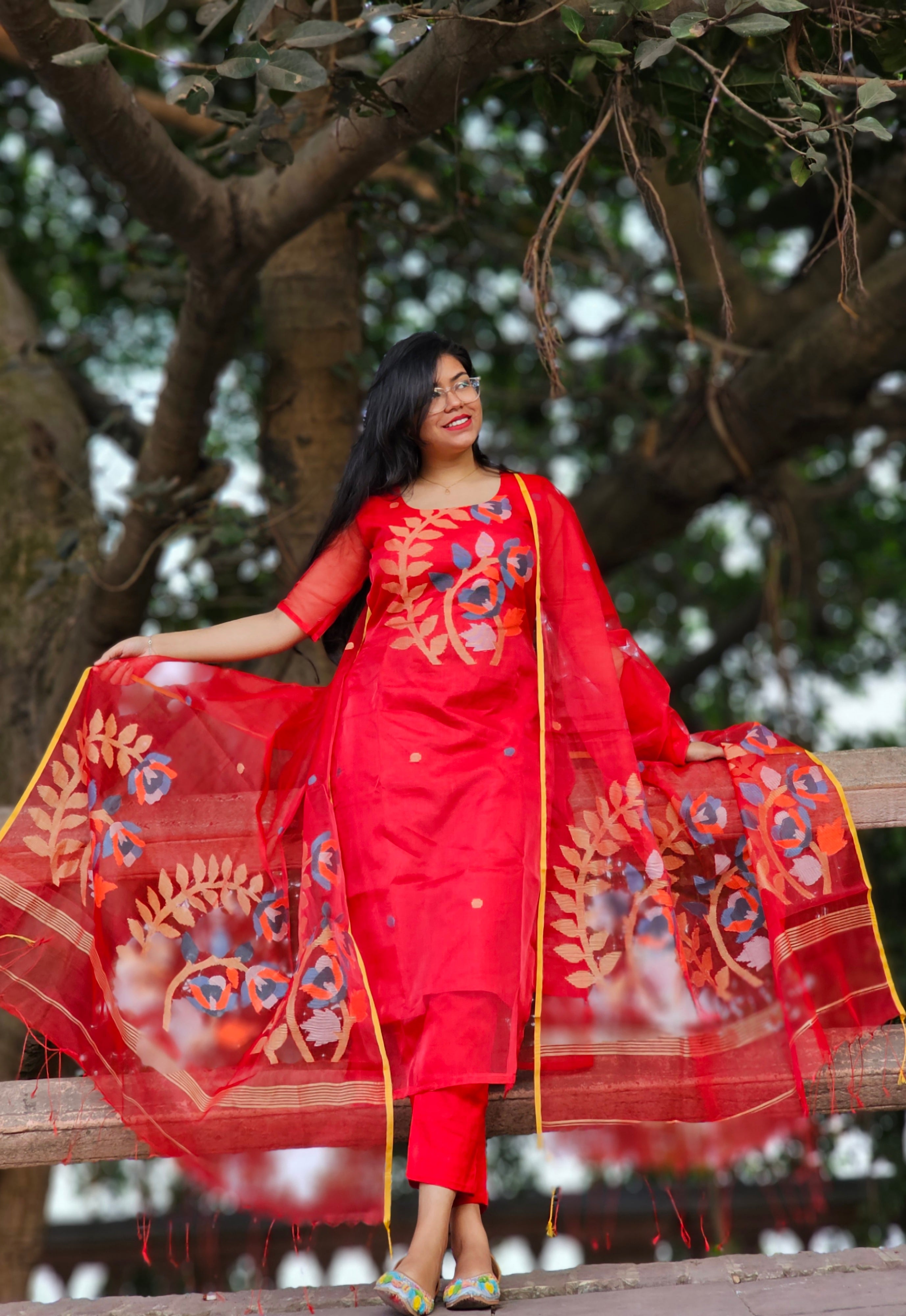 HANDLOOM MUSLIN JAMDANI SUIT SET