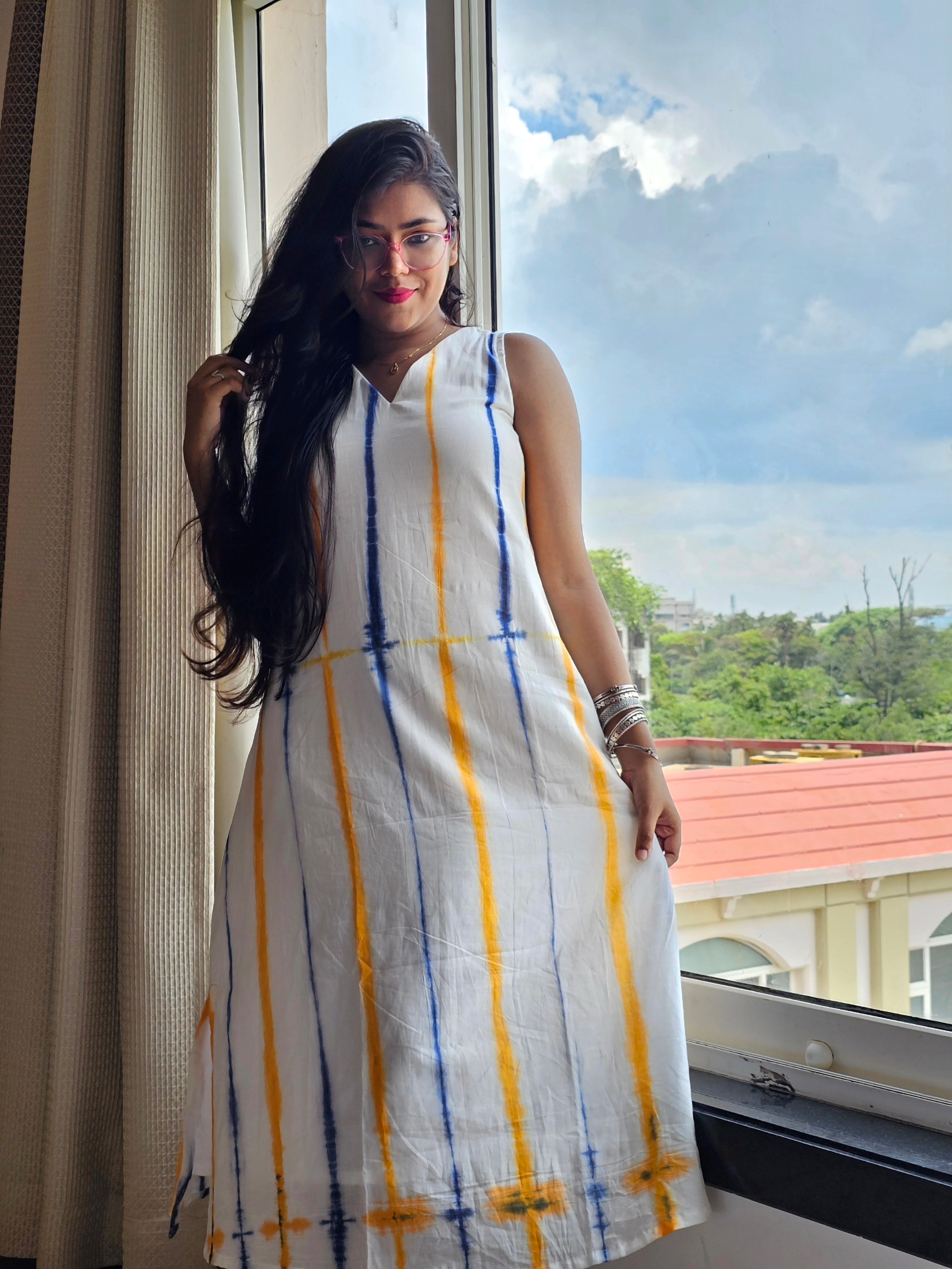 Inara White Dye-Verse Kurta Pant Set