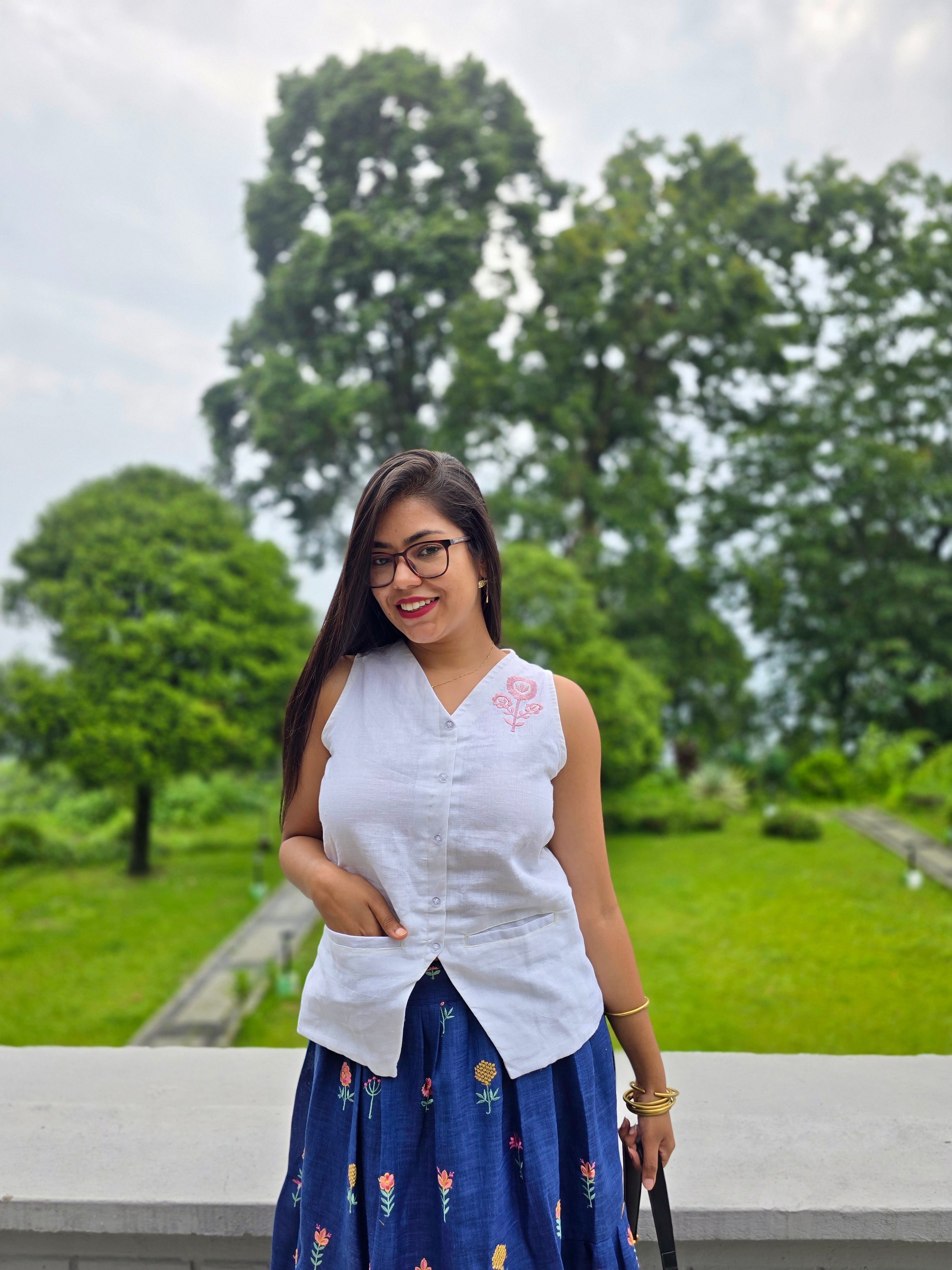Ivory Vest ( White linen embroidered top)