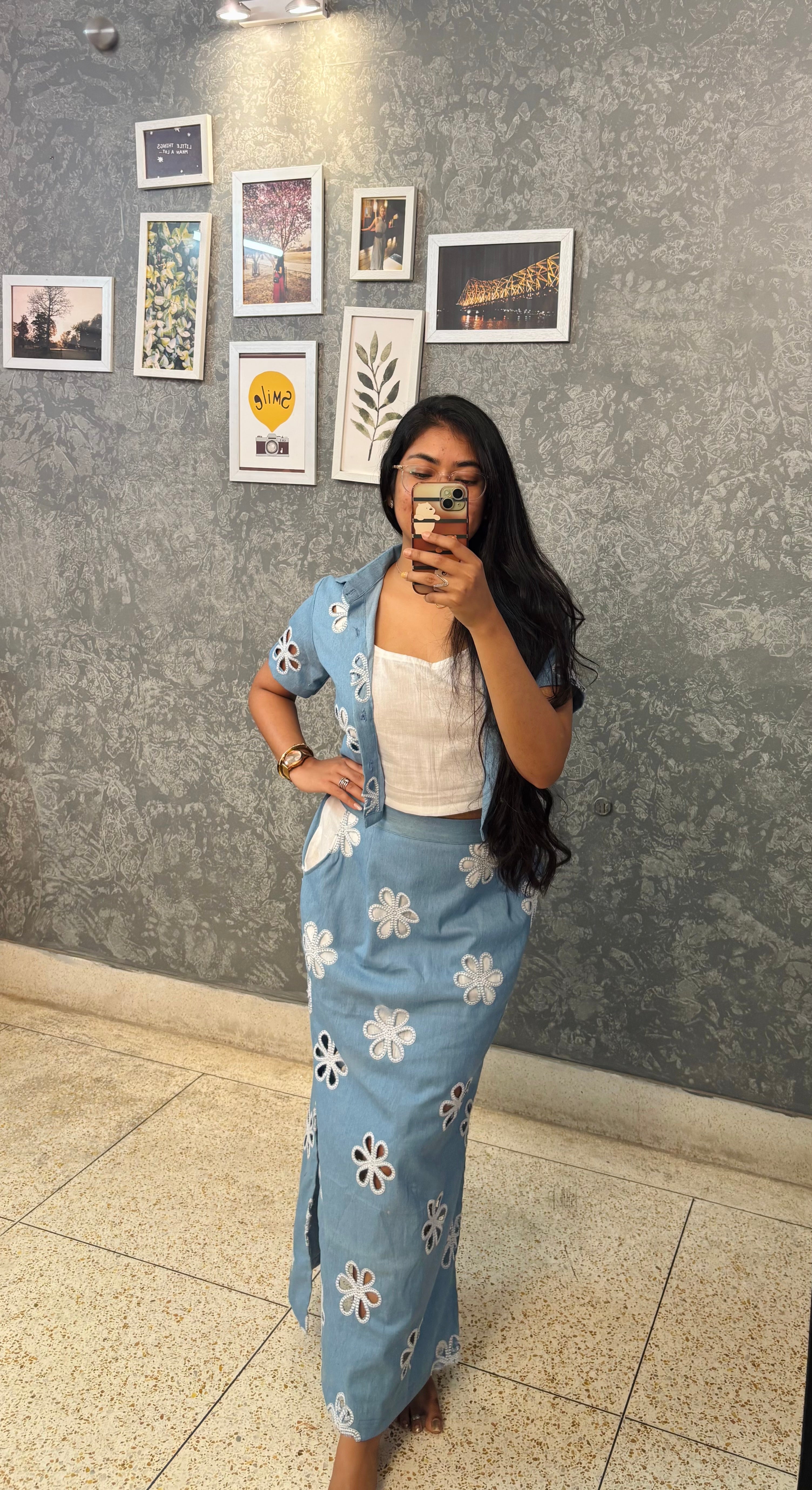 DENIM IN BLOOM ( Skirt Co-ord Set)