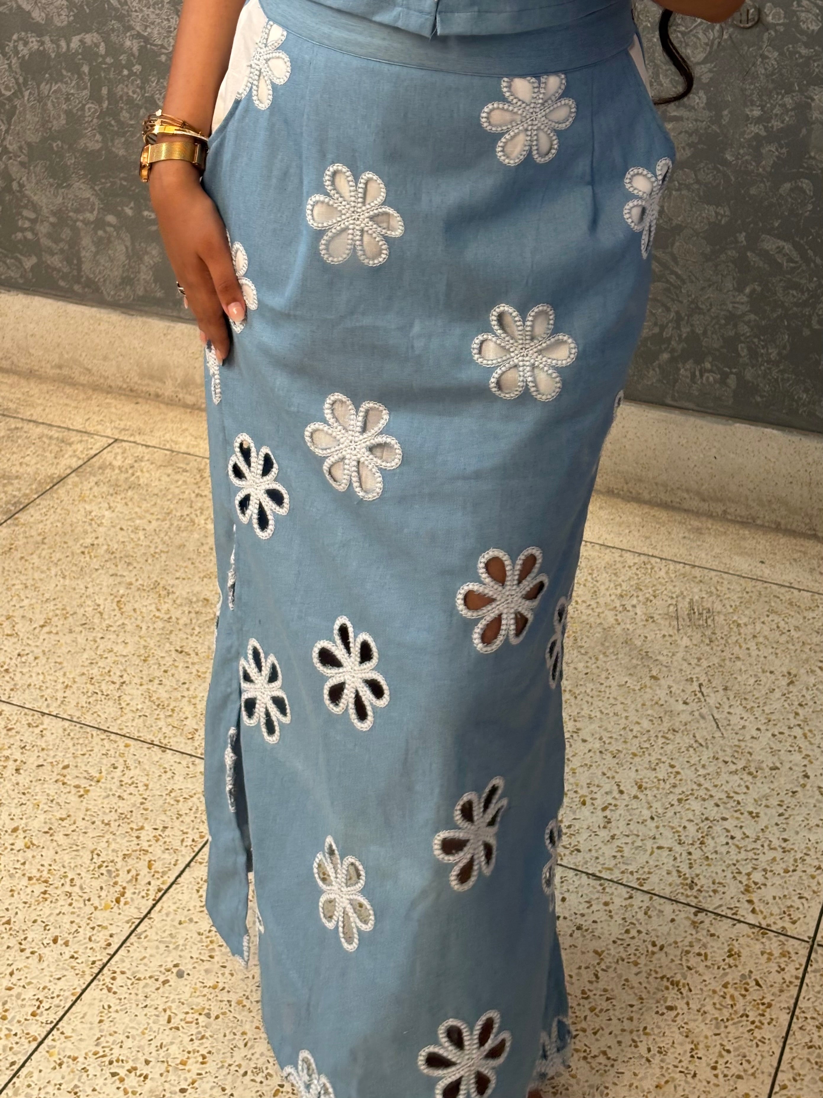 DENIM IN BLOOM ( Skirt Co-ord Set)