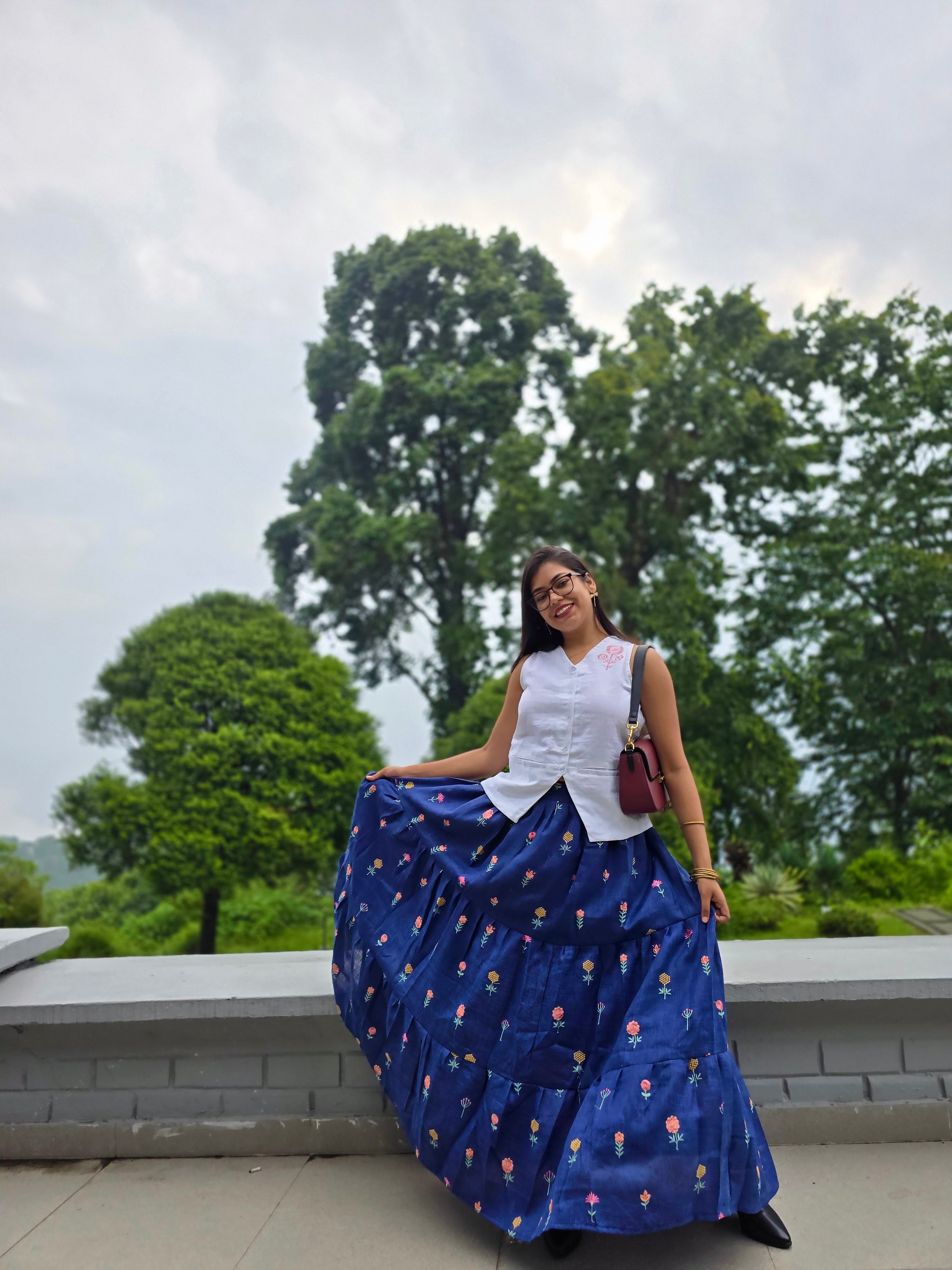 Neel Skirt (Linen Embroidered Skirt)