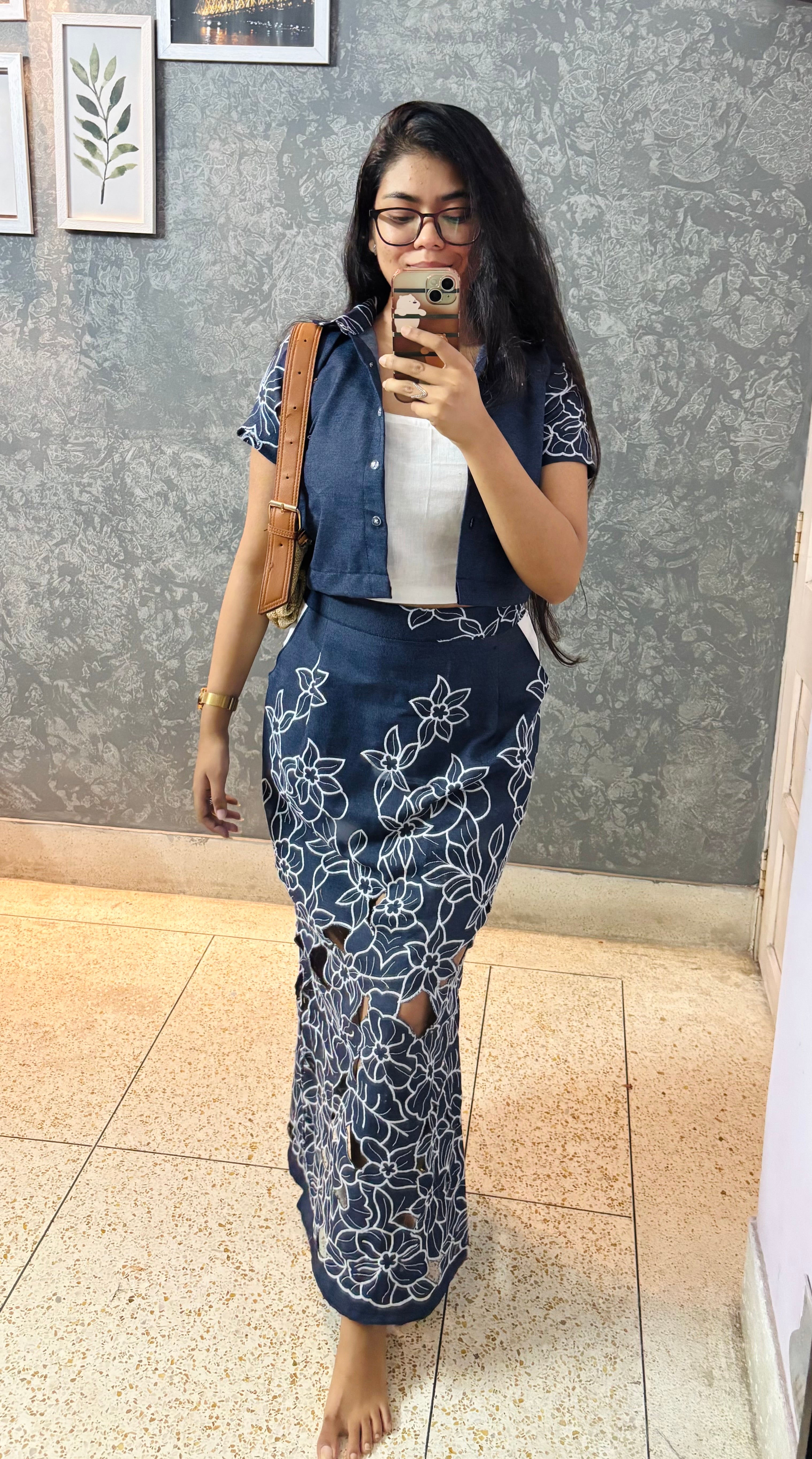 DENIM IN BLOOM ( SKIRT CO-ORD SET)