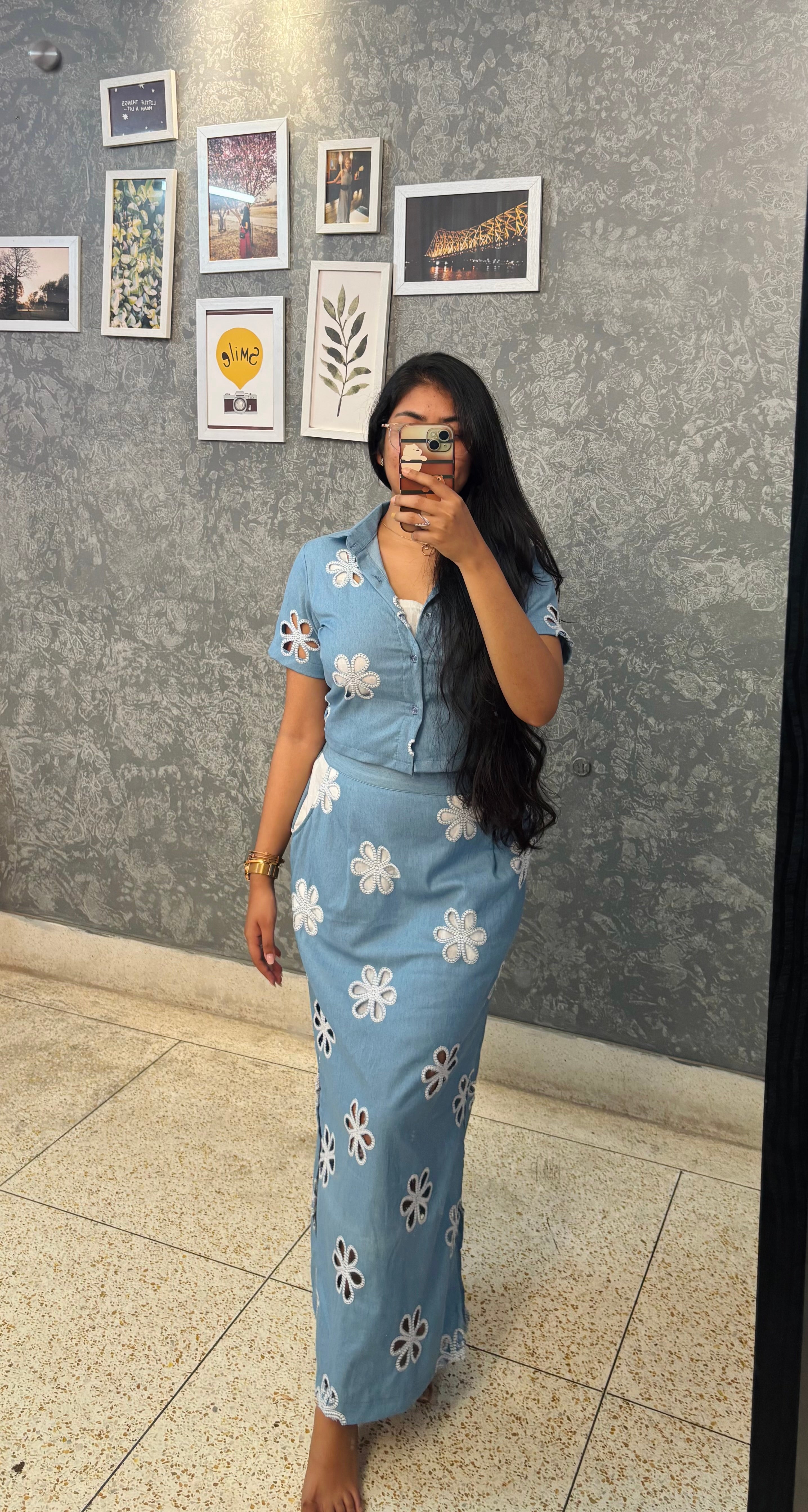 DENIM IN BLOOM ( Skirt Co-ord Set)