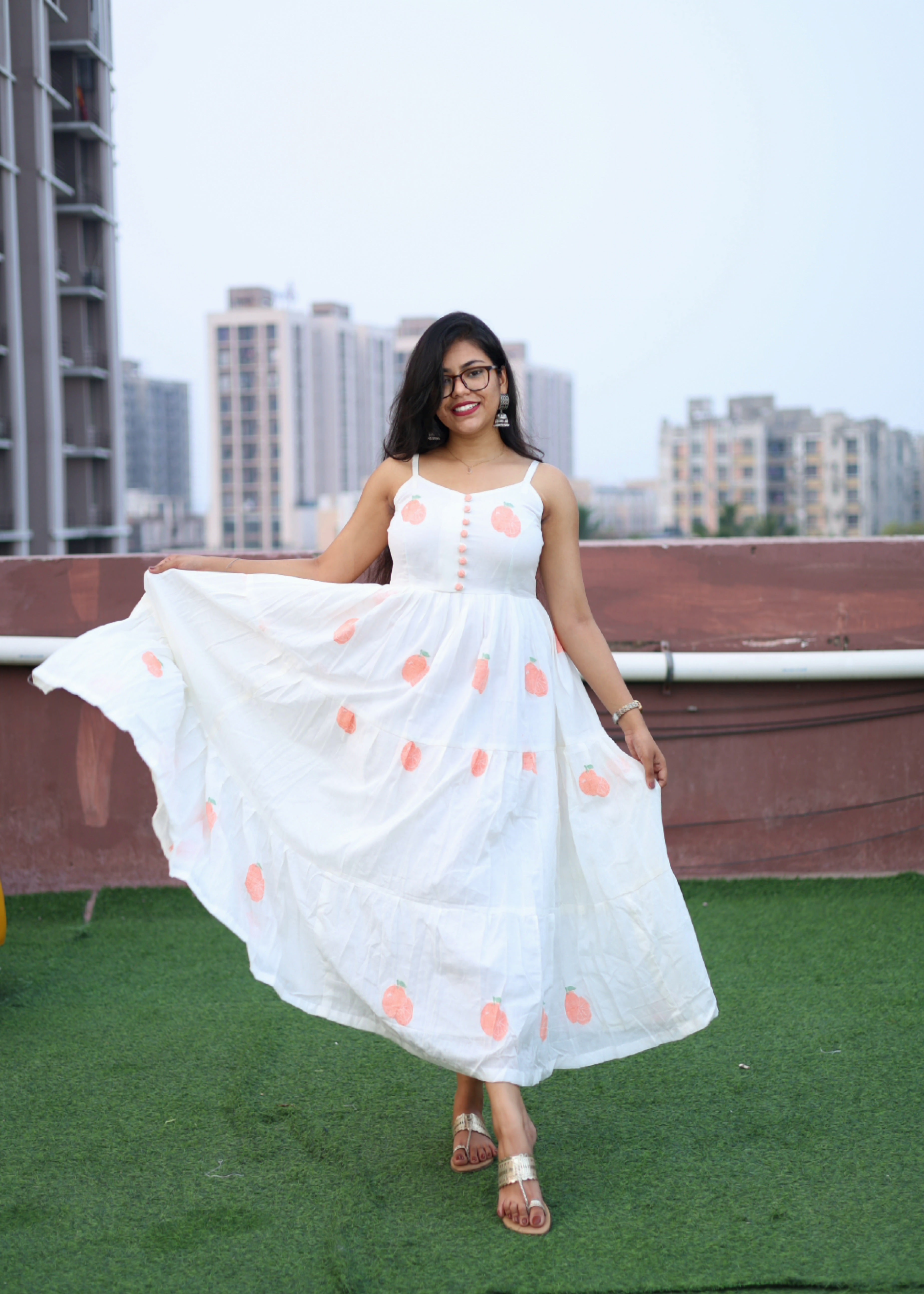 Tangerine Handloom Jamdani  Dress