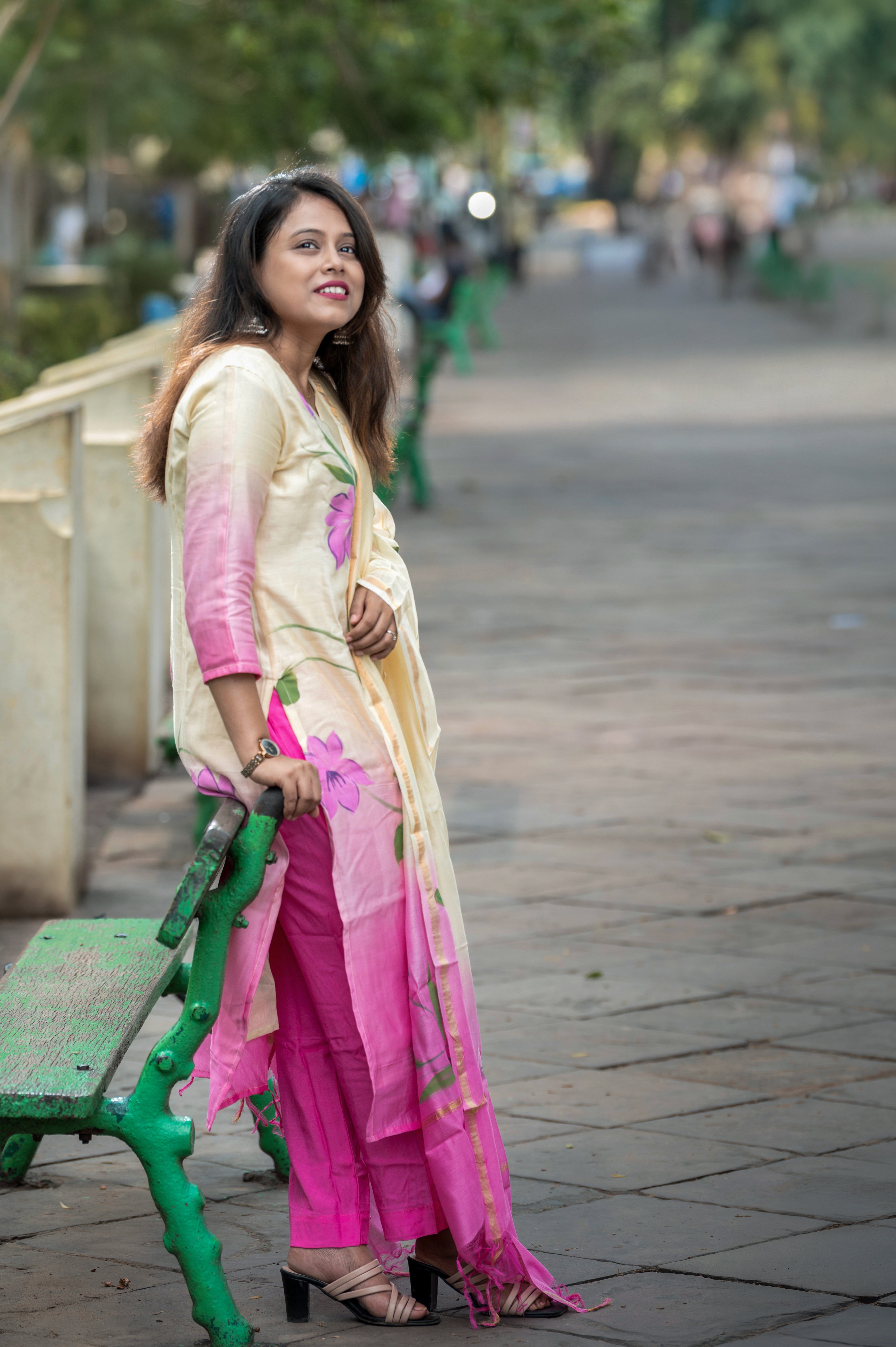 Yellow and Pink Ombré Chanderi Silk Handpainted Suit Set