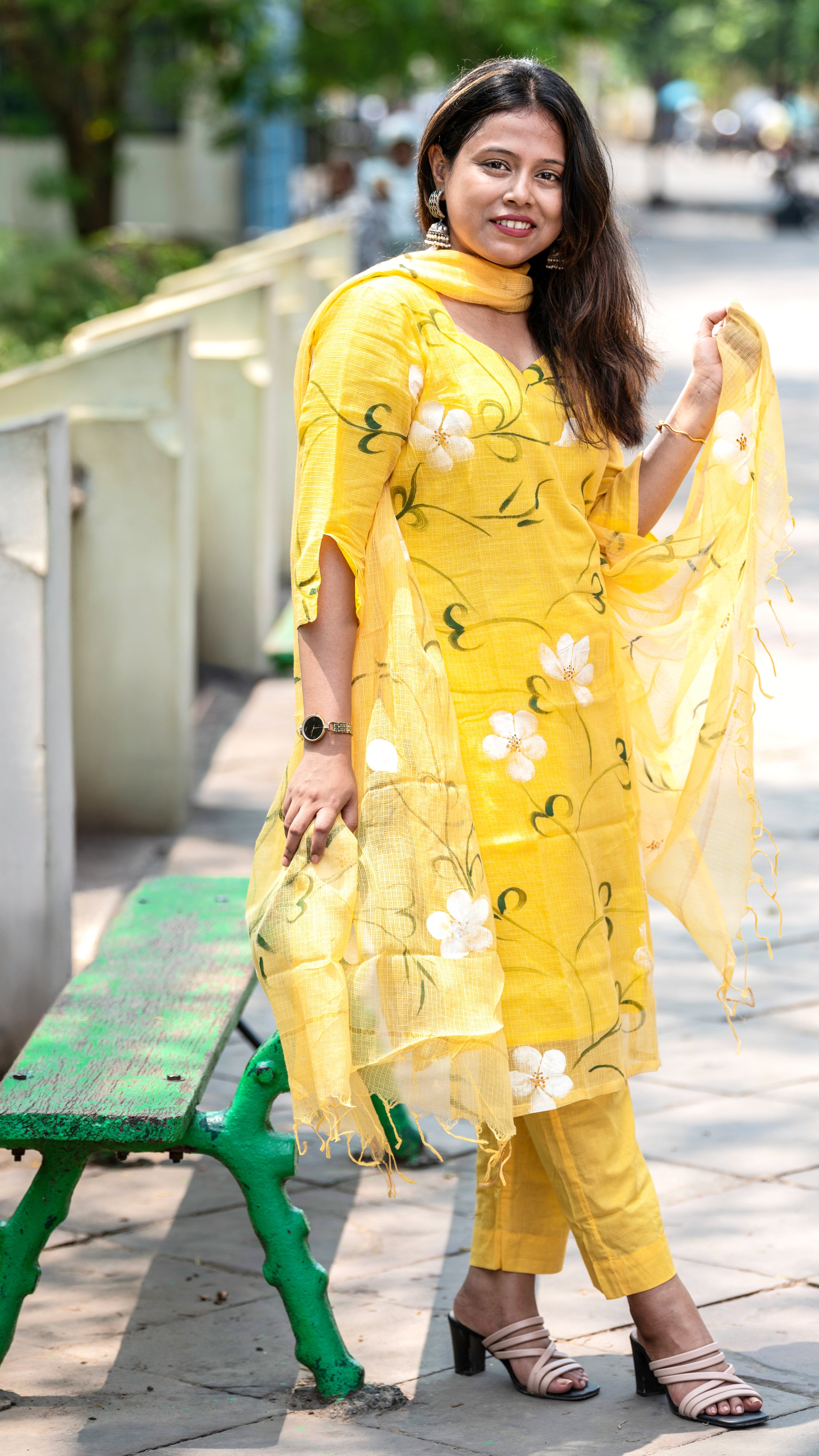 YELLOW KOTA HANDPAINTED SUIT SET