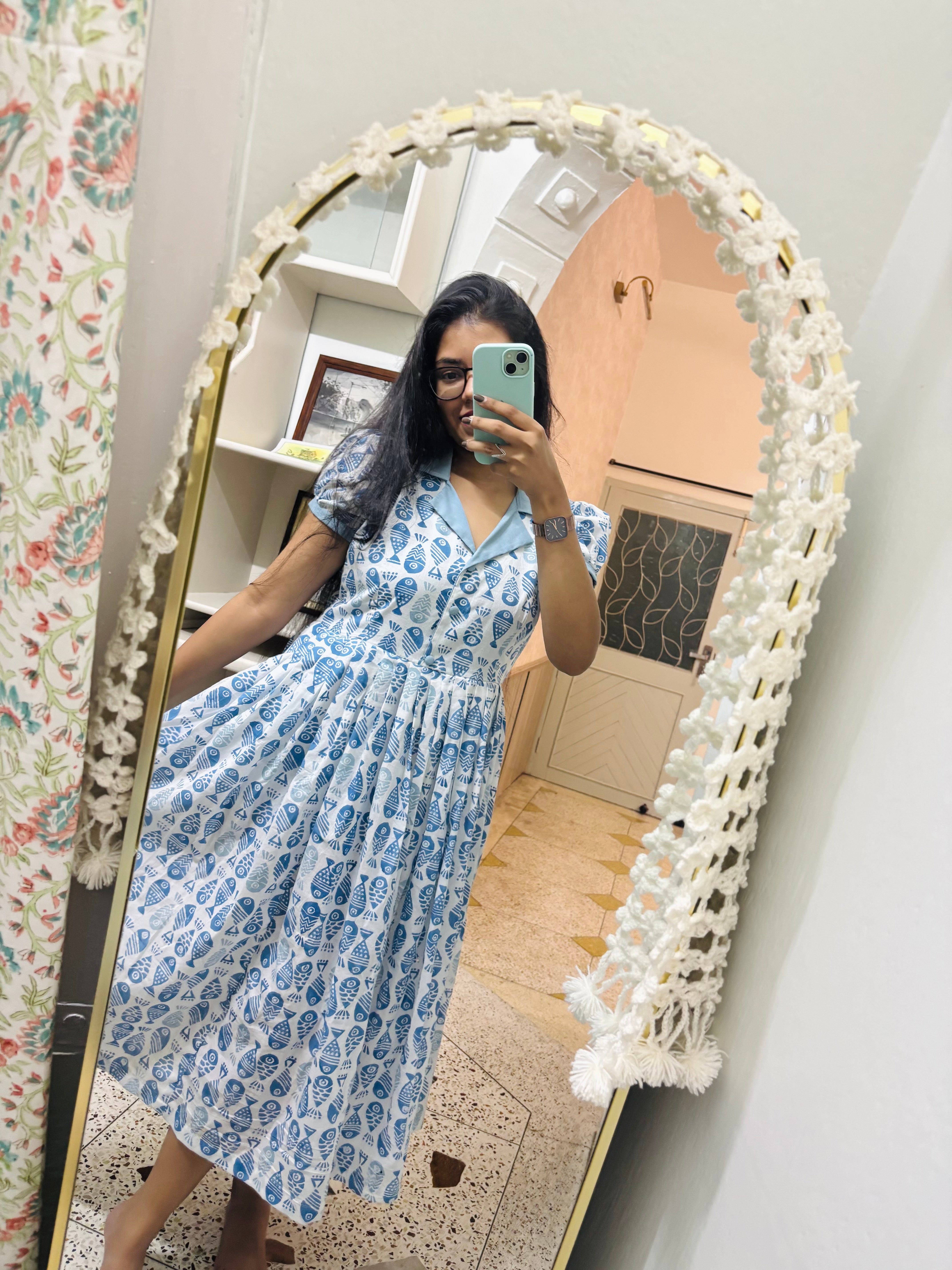 Handblock mul cotton summer dress