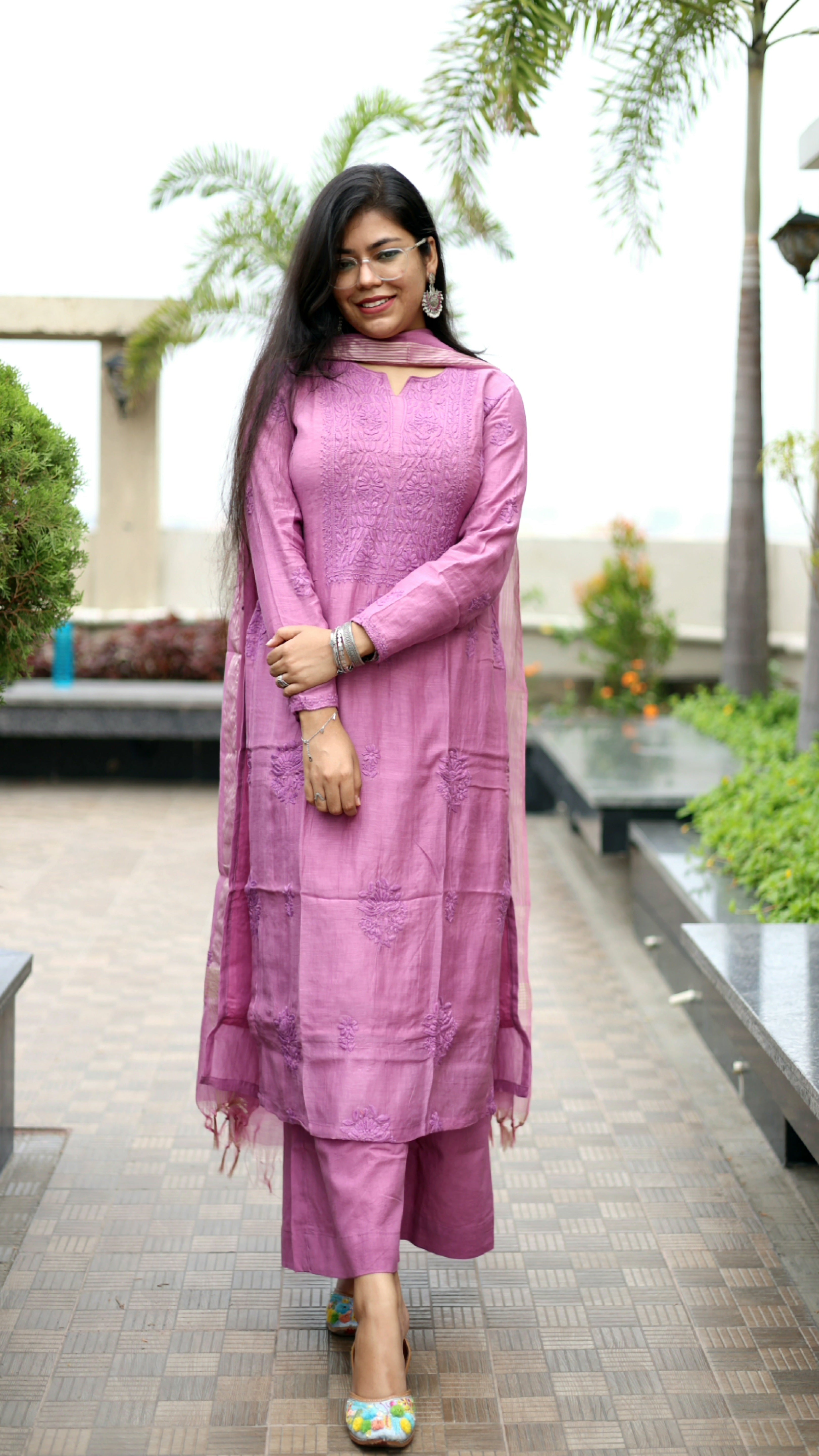 Mul-Chanderi Chikankari Suit Set