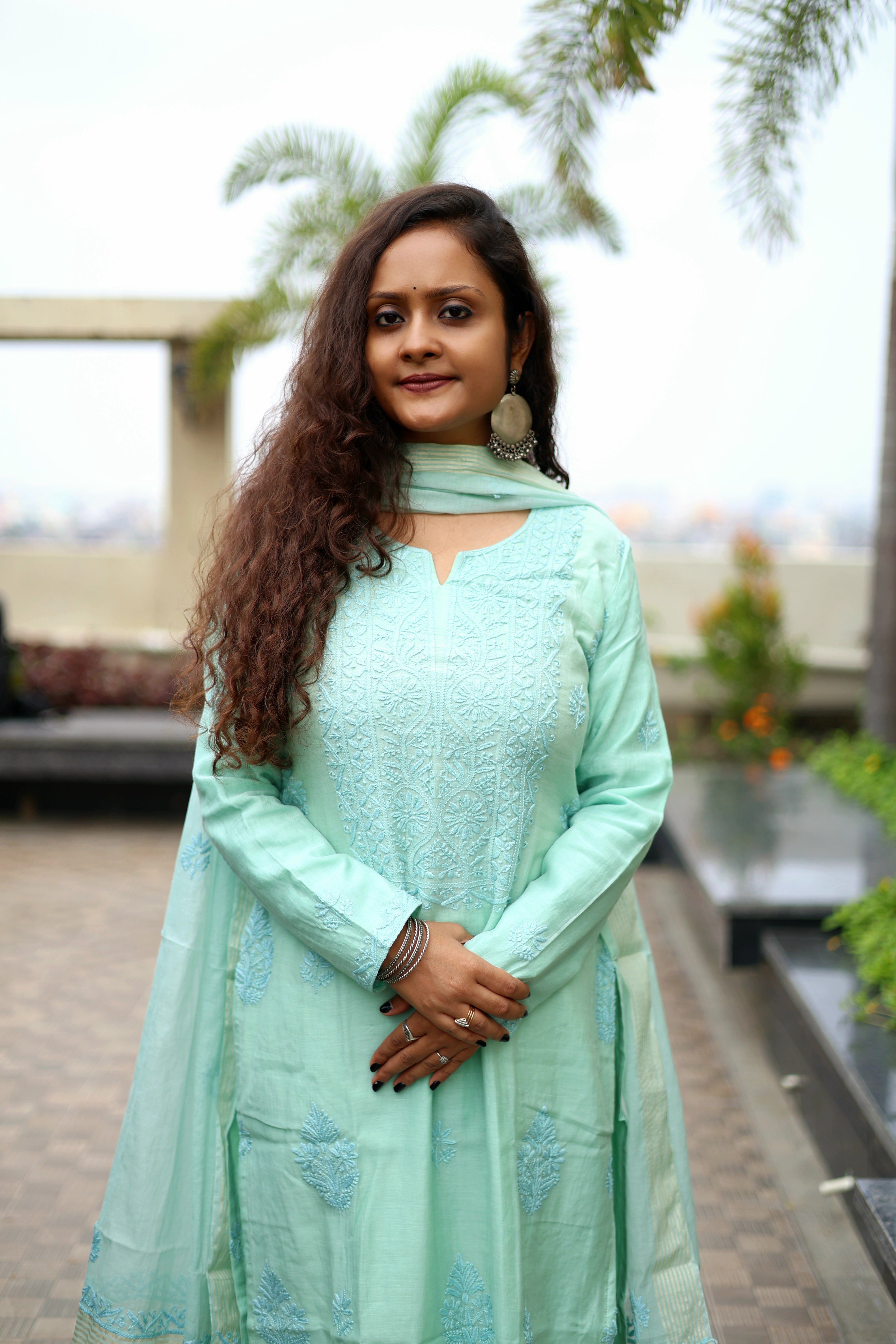 Mul-Chanderi Chikankari Suit Set