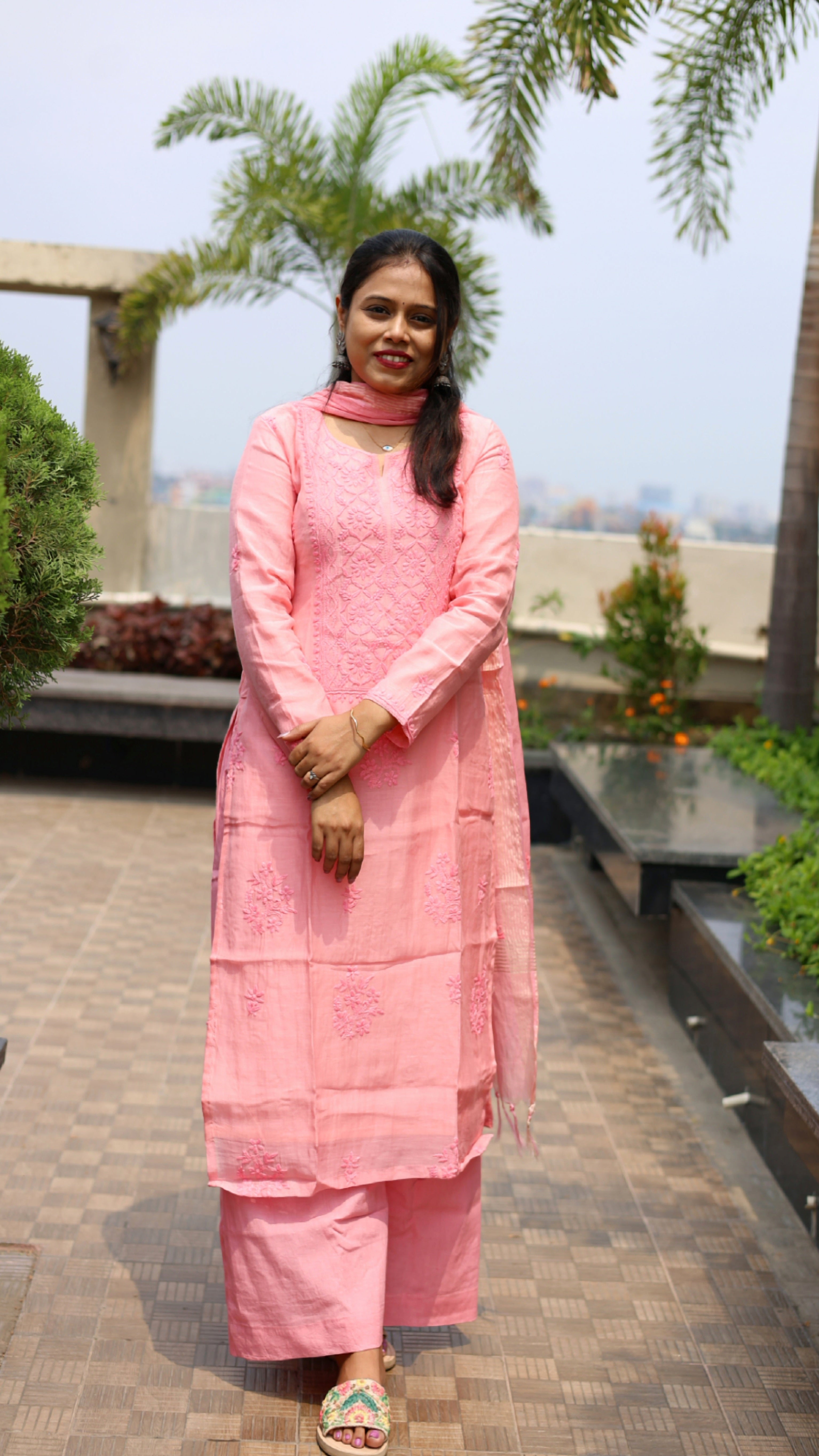 Mul-Chanderi Chikankari Suit Set