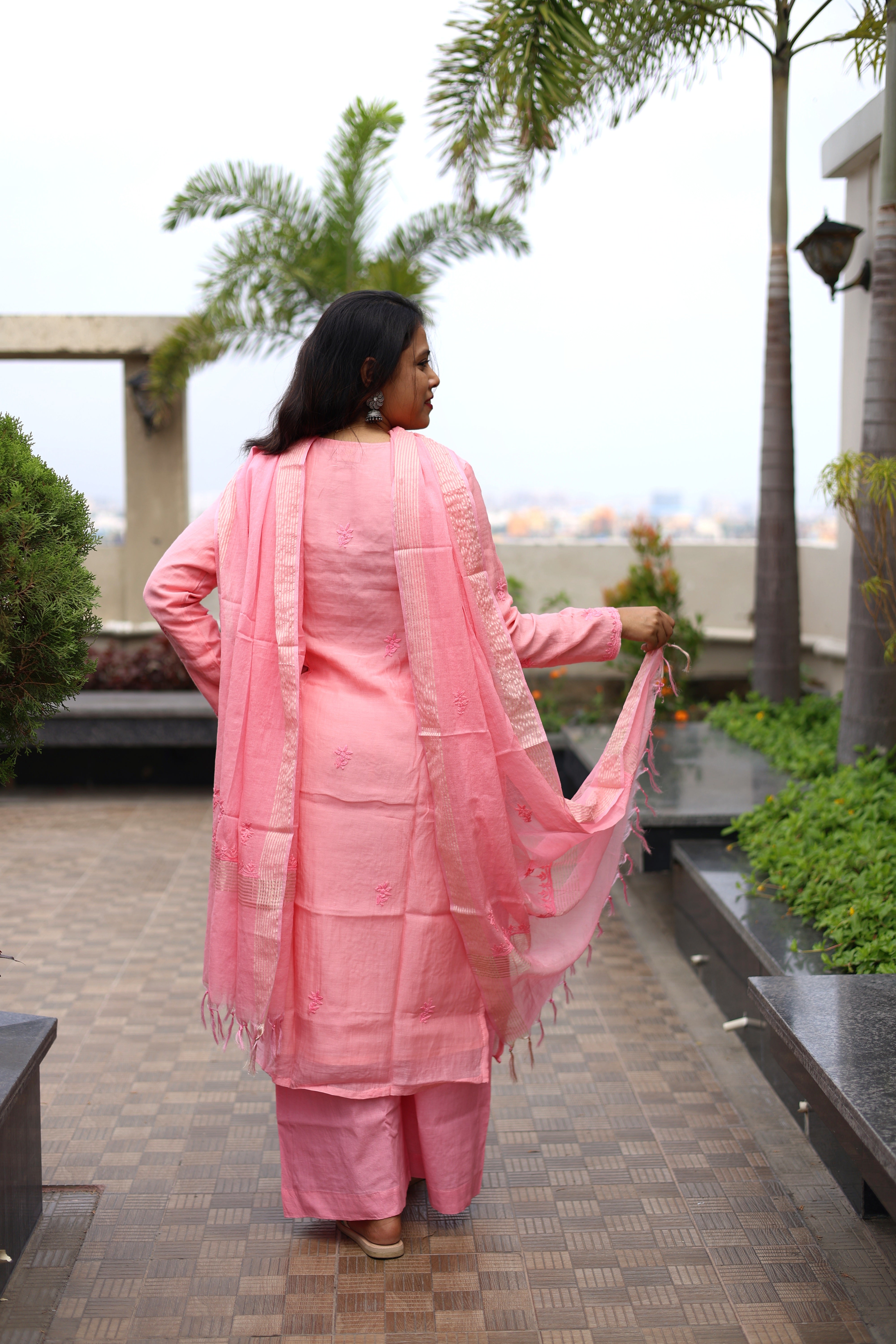 Mul-Chanderi Chikankari Suit Set