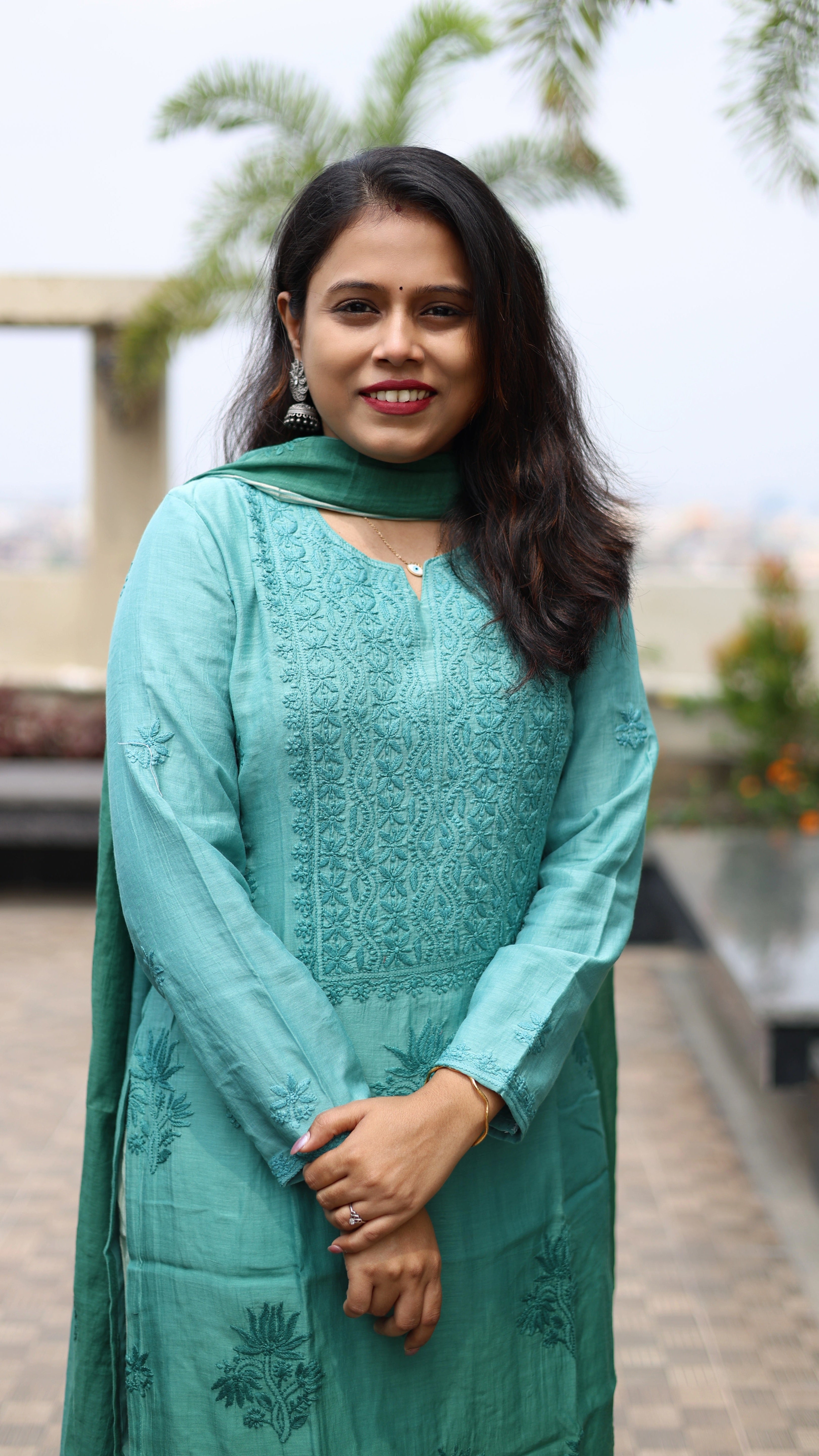 Mul-Chanderi Chikankari Suit Set