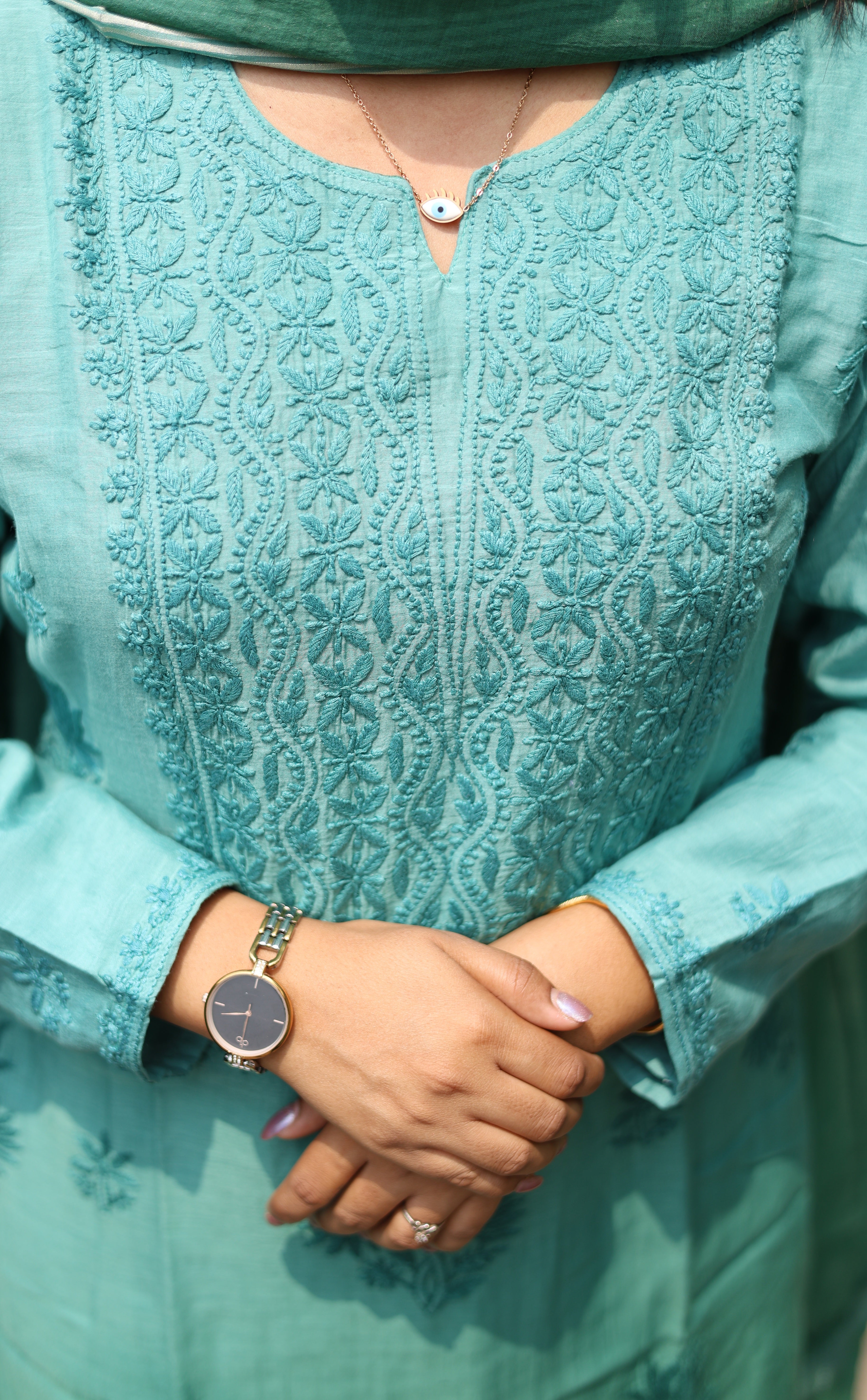 Mul-Chanderi Chikankari Suit Set