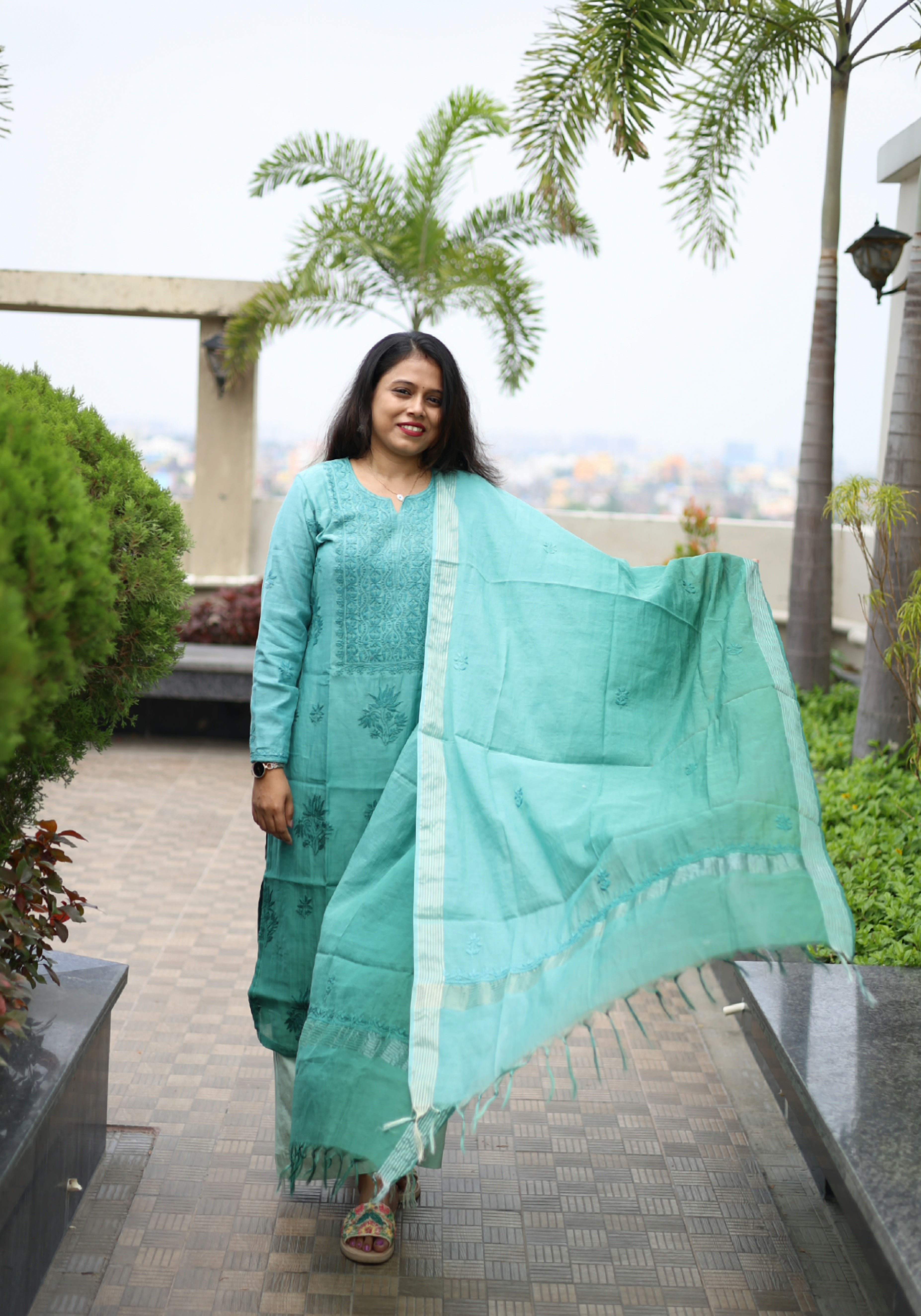 Mul-Chanderi Chikankari Suit Set