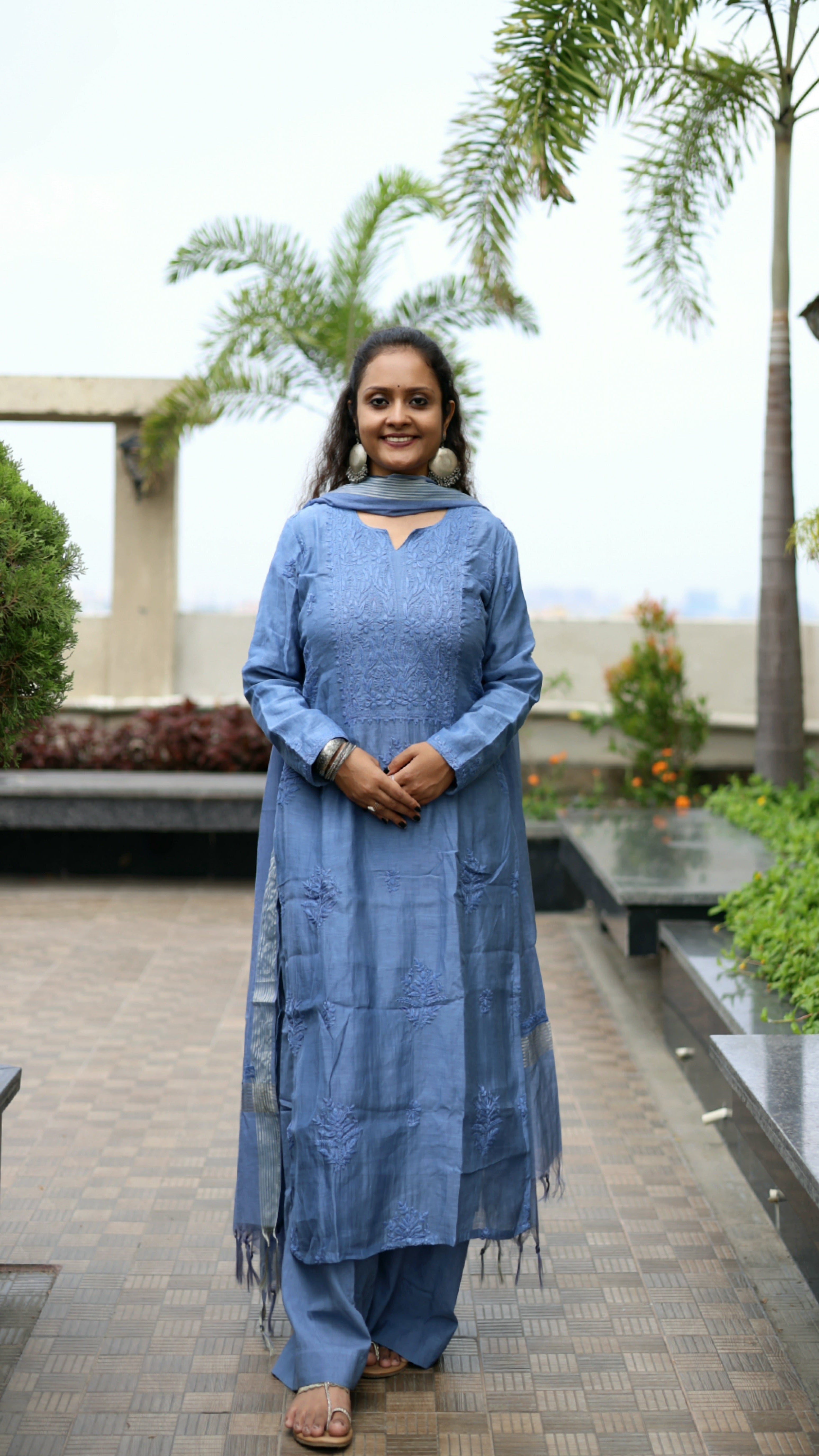 Mul-Chanderi Chikankari Suit Set