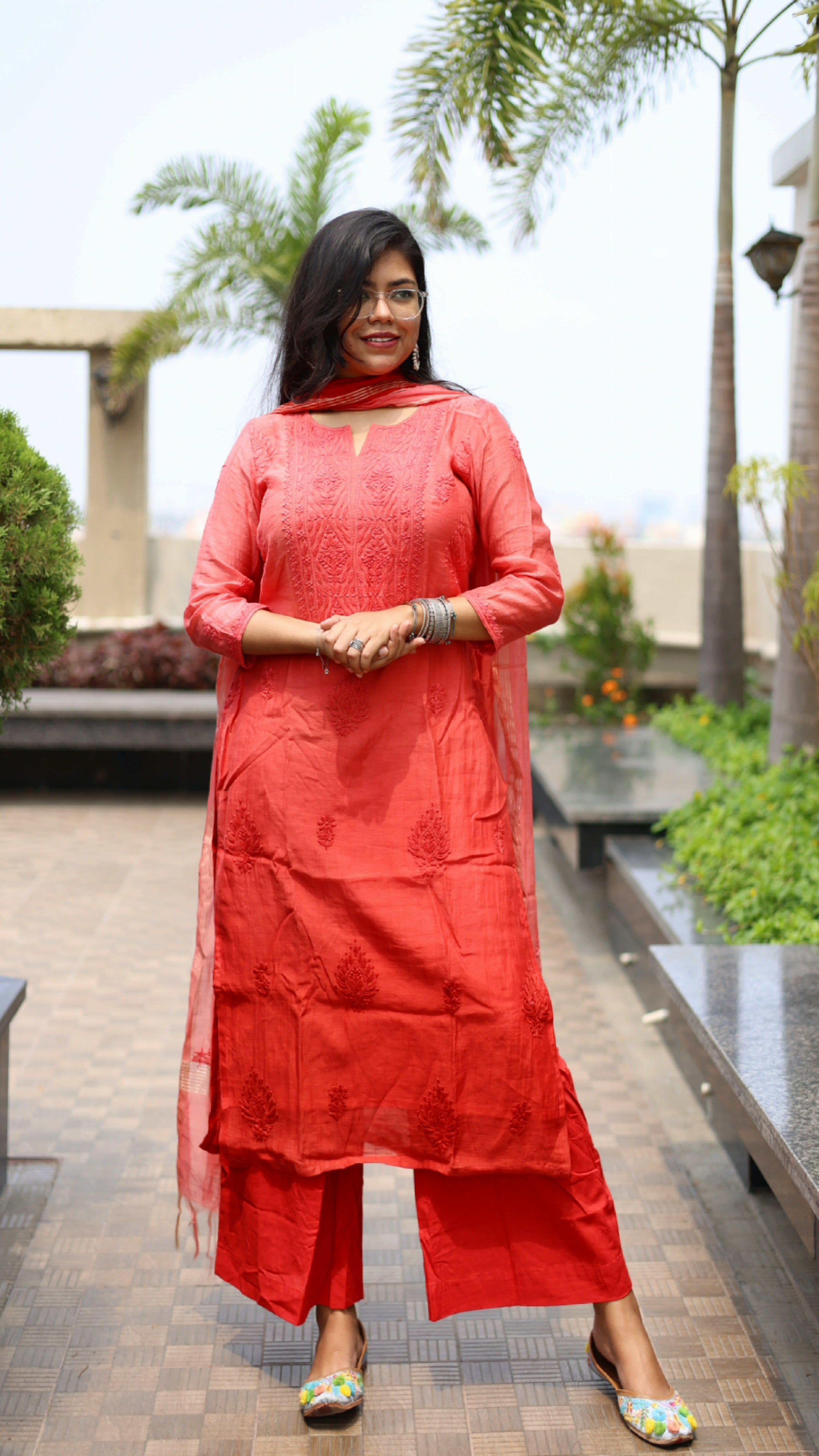 Mul-Chanderi Chikankari Suit Set