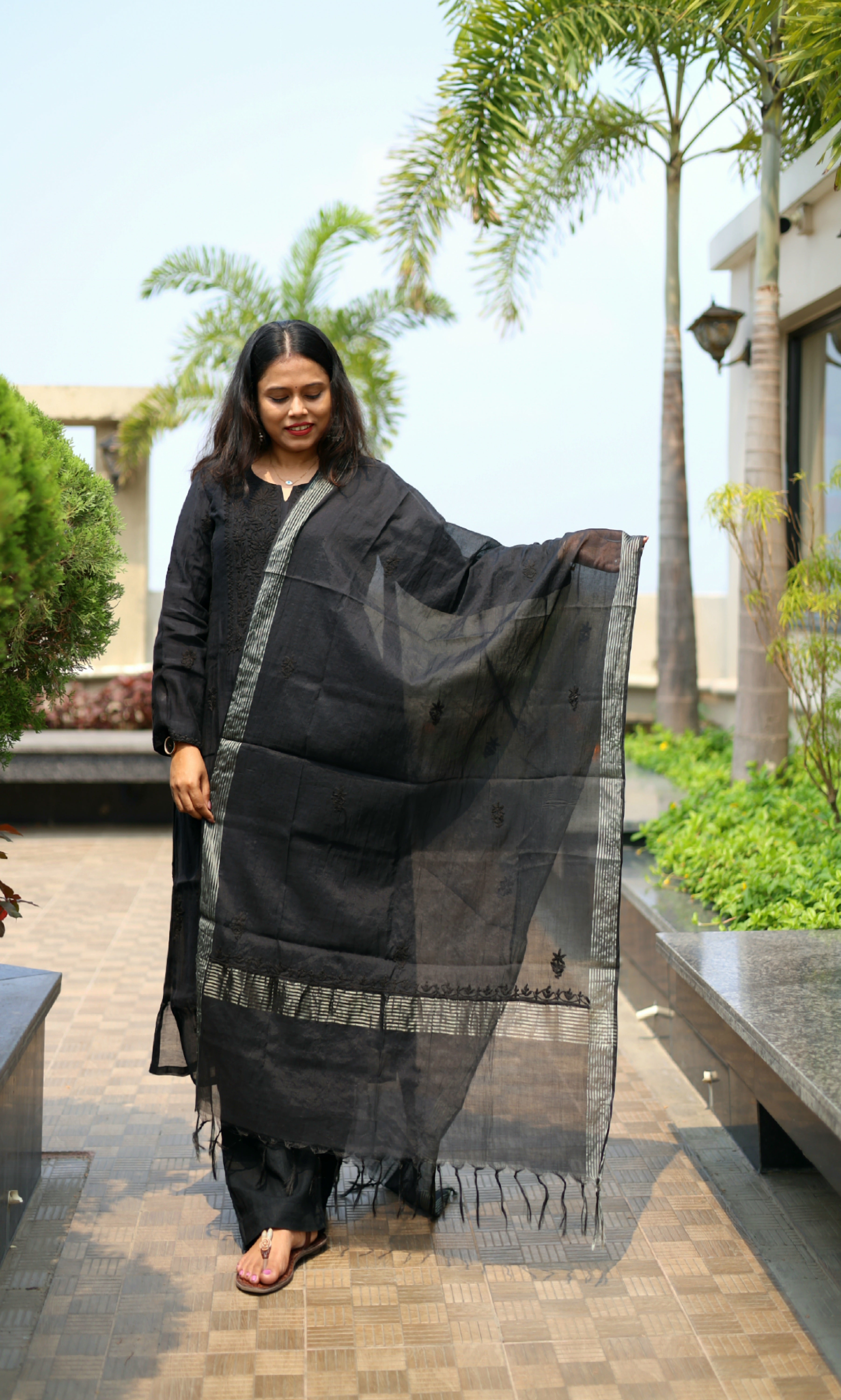 Mul-Chanderi Chikankari Suit Set