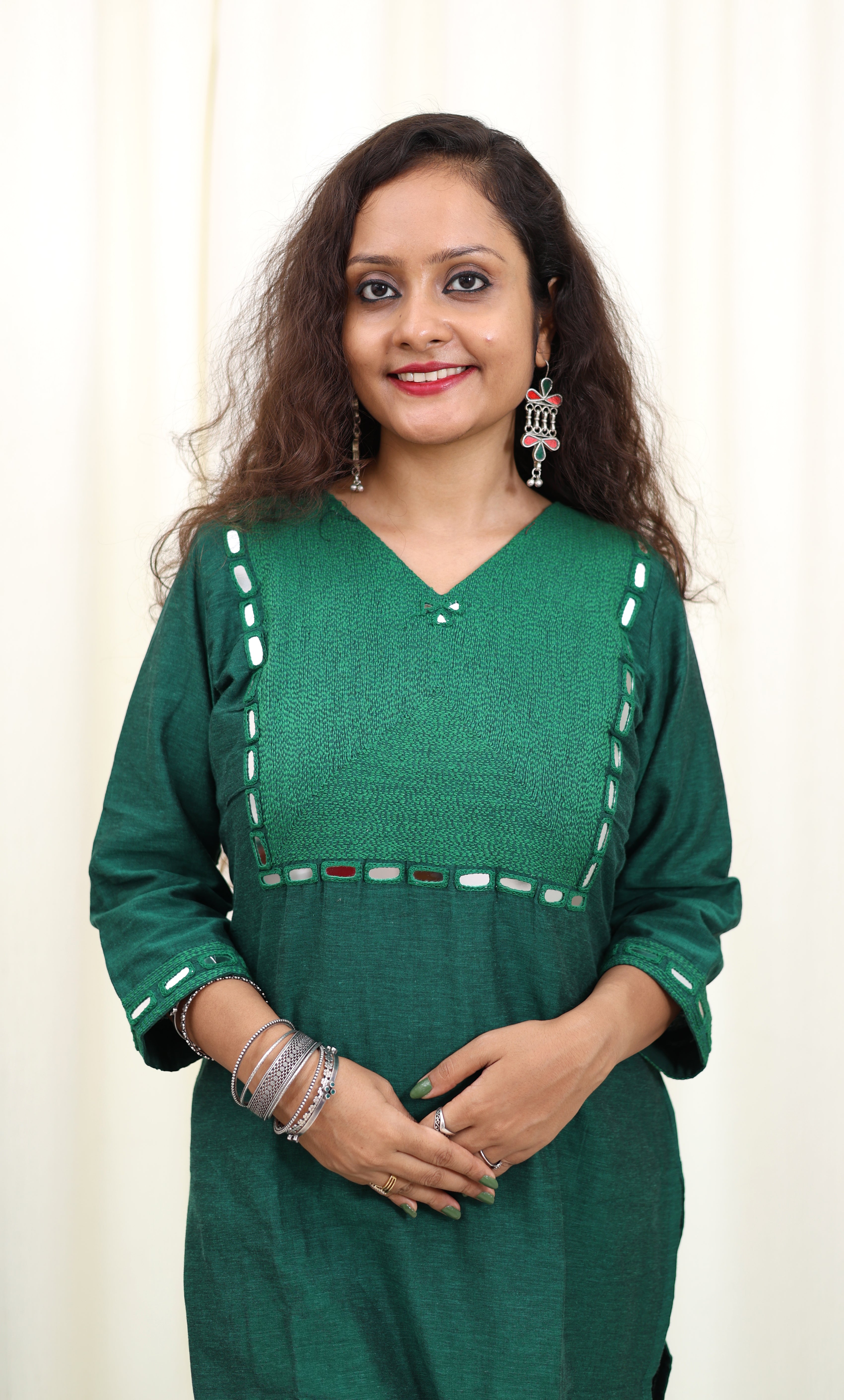 Niraa Handloom Kurta - Forest Green