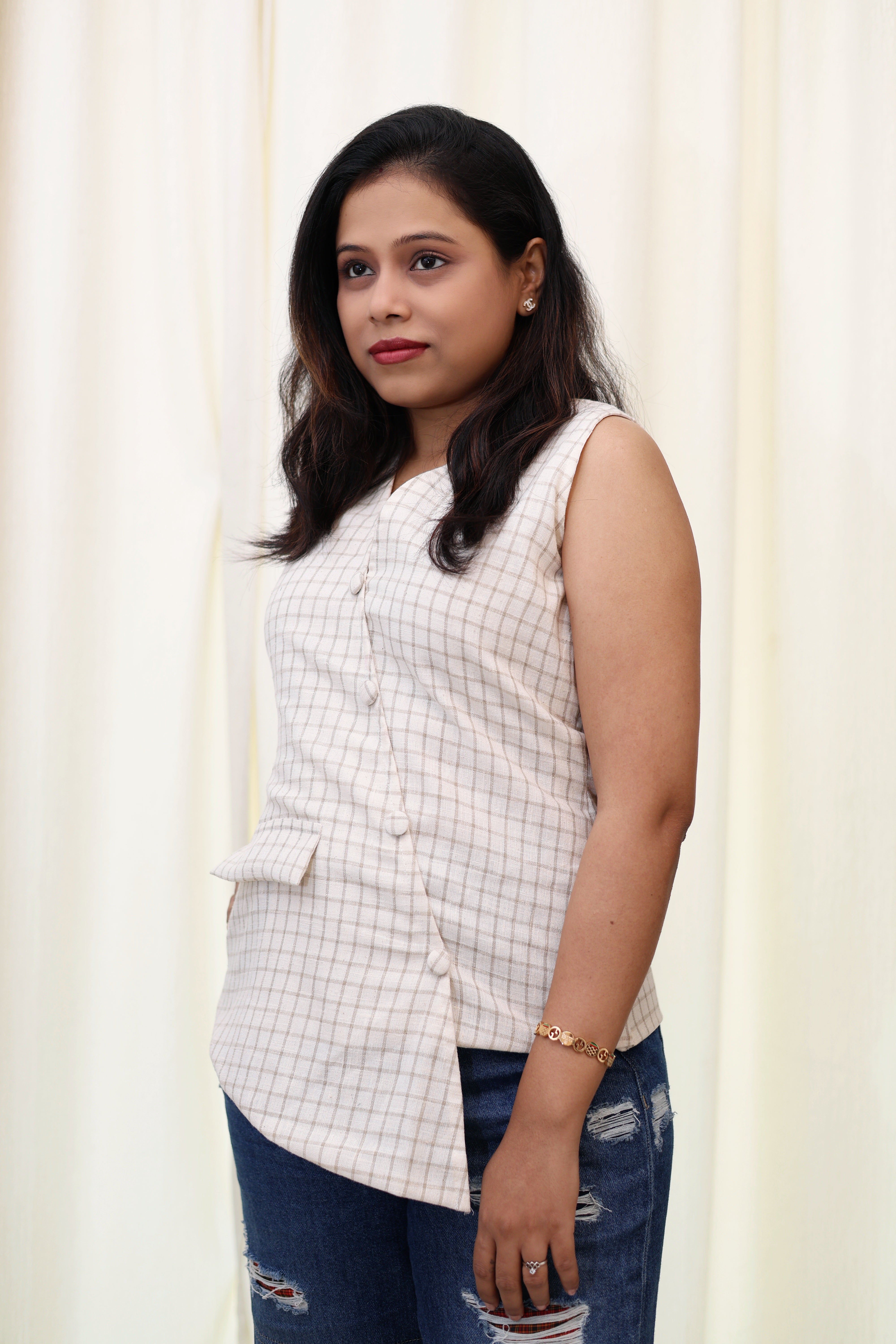 Shweta Checked Khadi Top