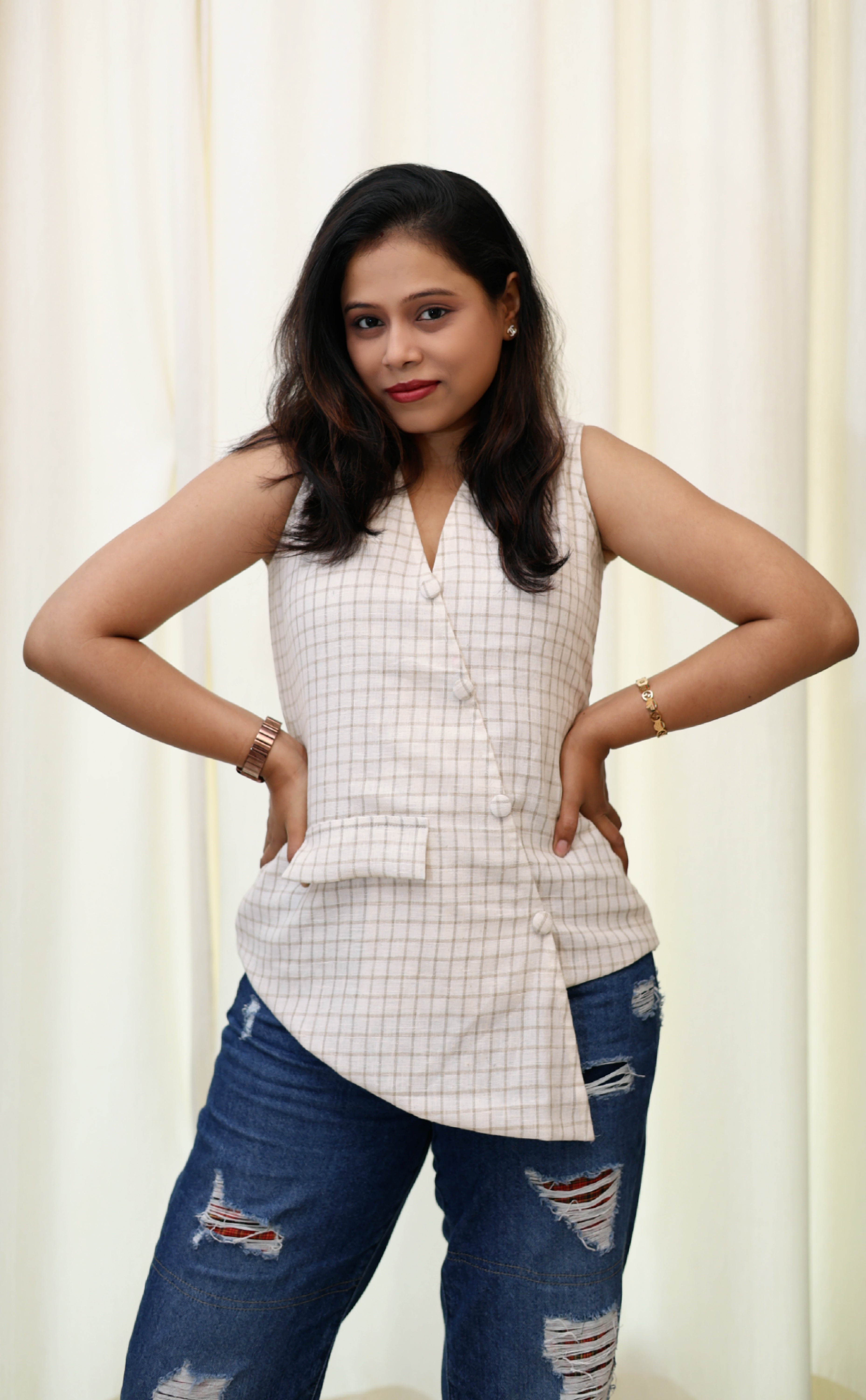 Shweta Checked Khadi Top