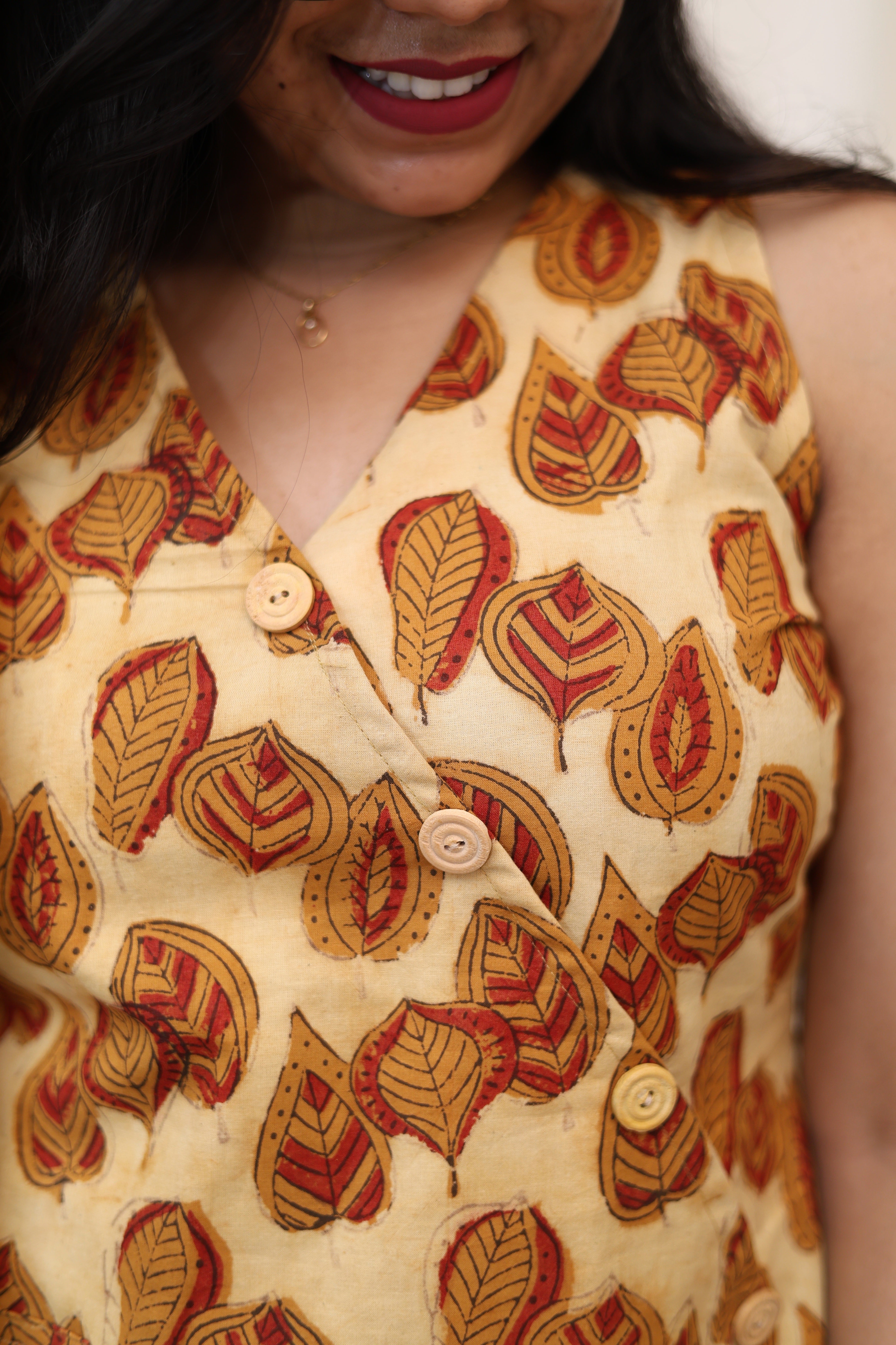 VANYA Ajrakh light yellow mulmul cotton top