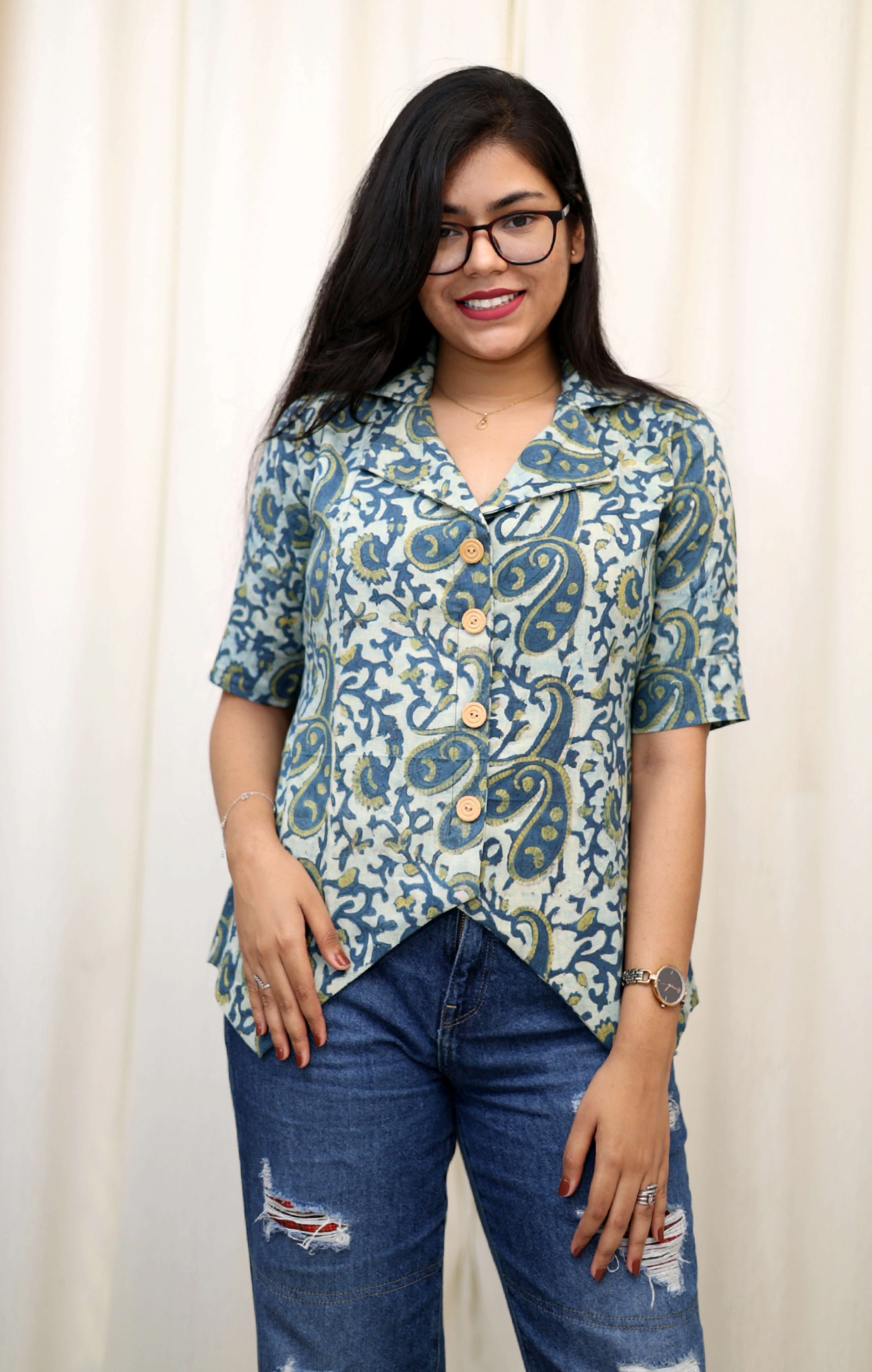 VANYA Ajrakh paisley mulmul cotton top