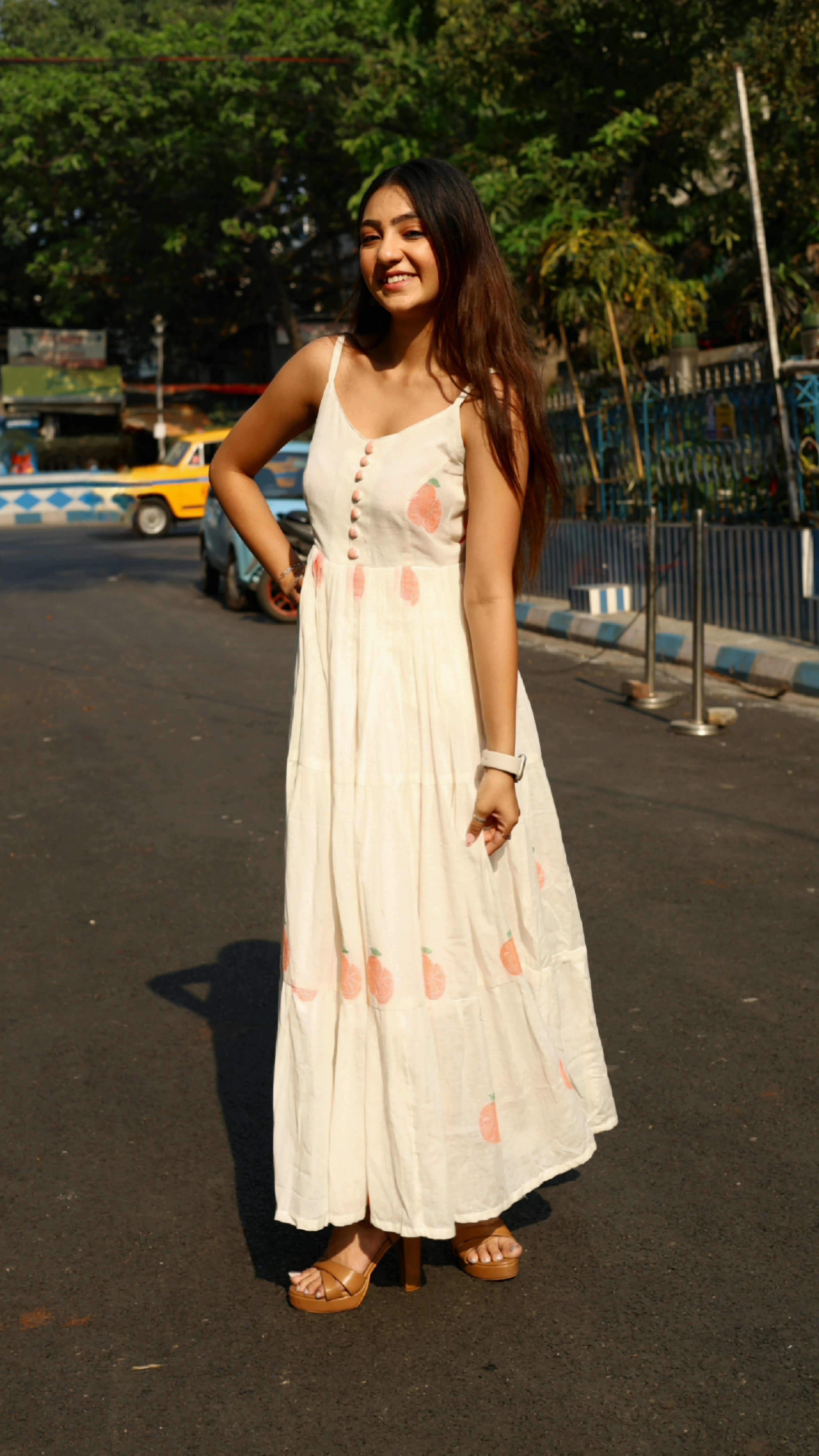 Tangerine Handloom Jamdani  Dress