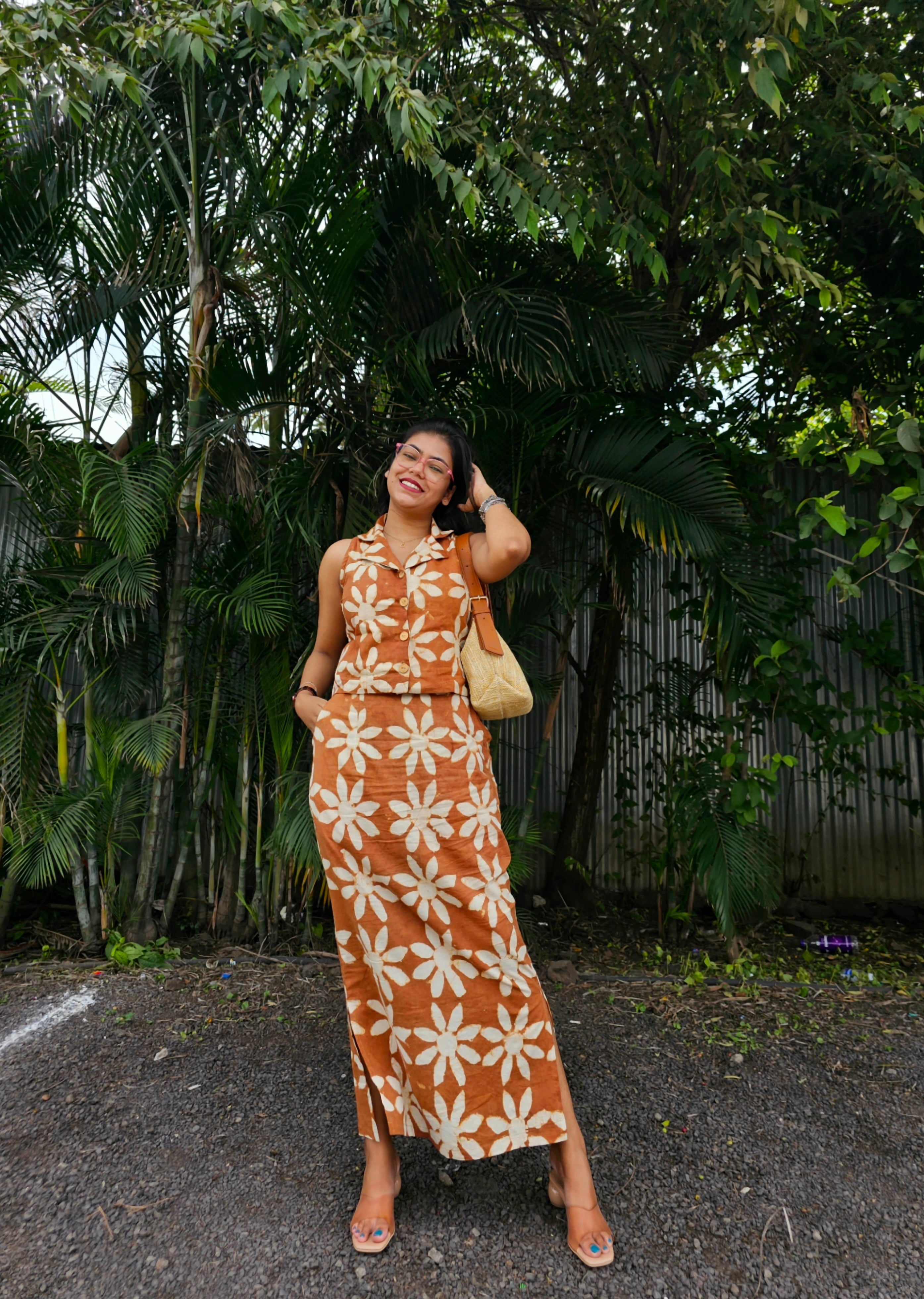 Wild Bloom Mud Orange Skirt Co-ord Set