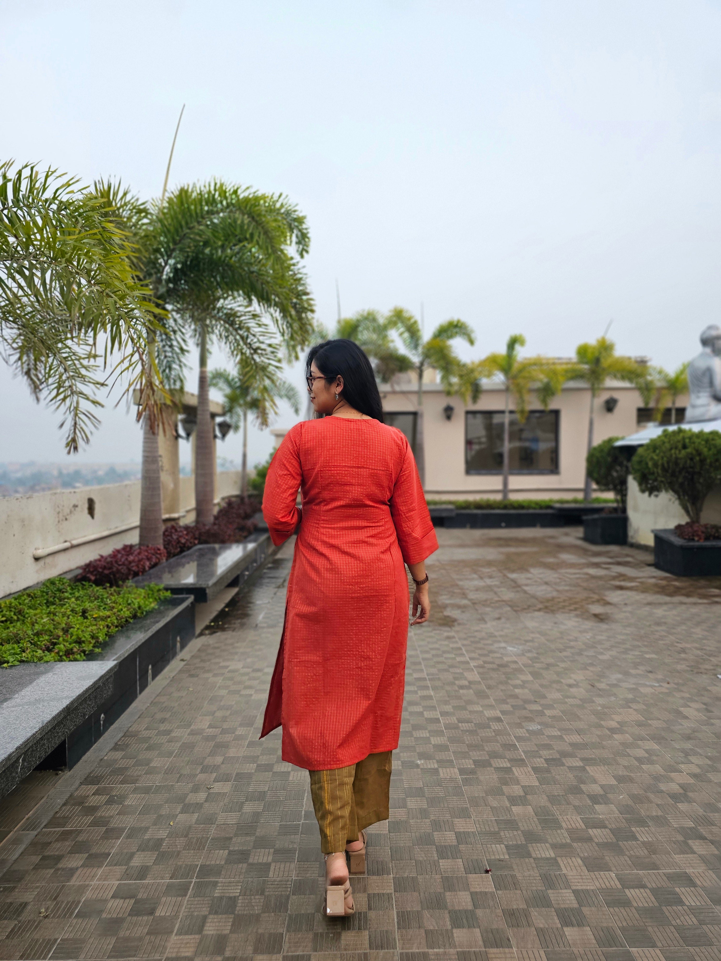 NAVYA - Rust Orange, Mehendi Green