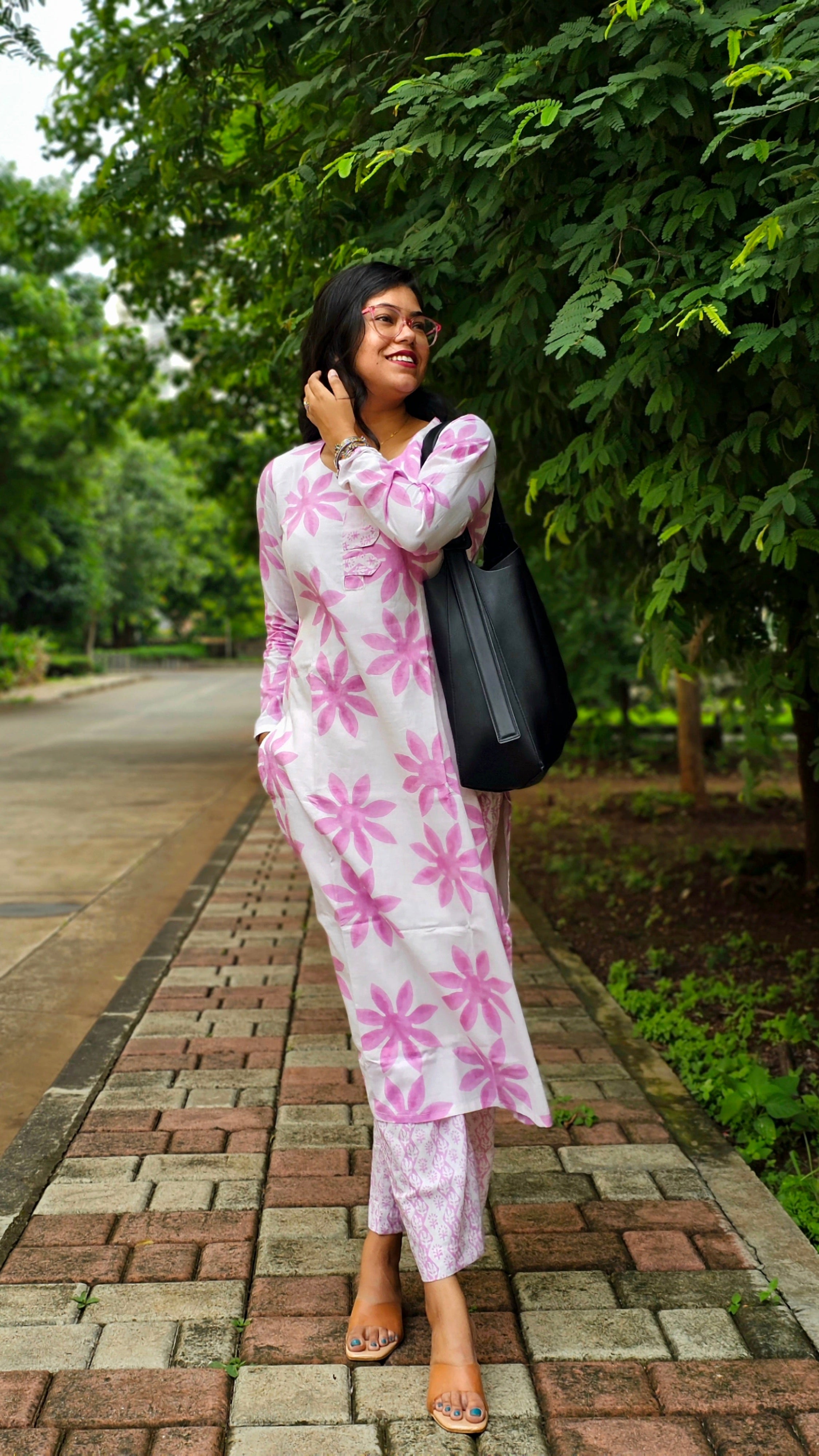 Wild Bloom White and Pink Kurta Pant Set