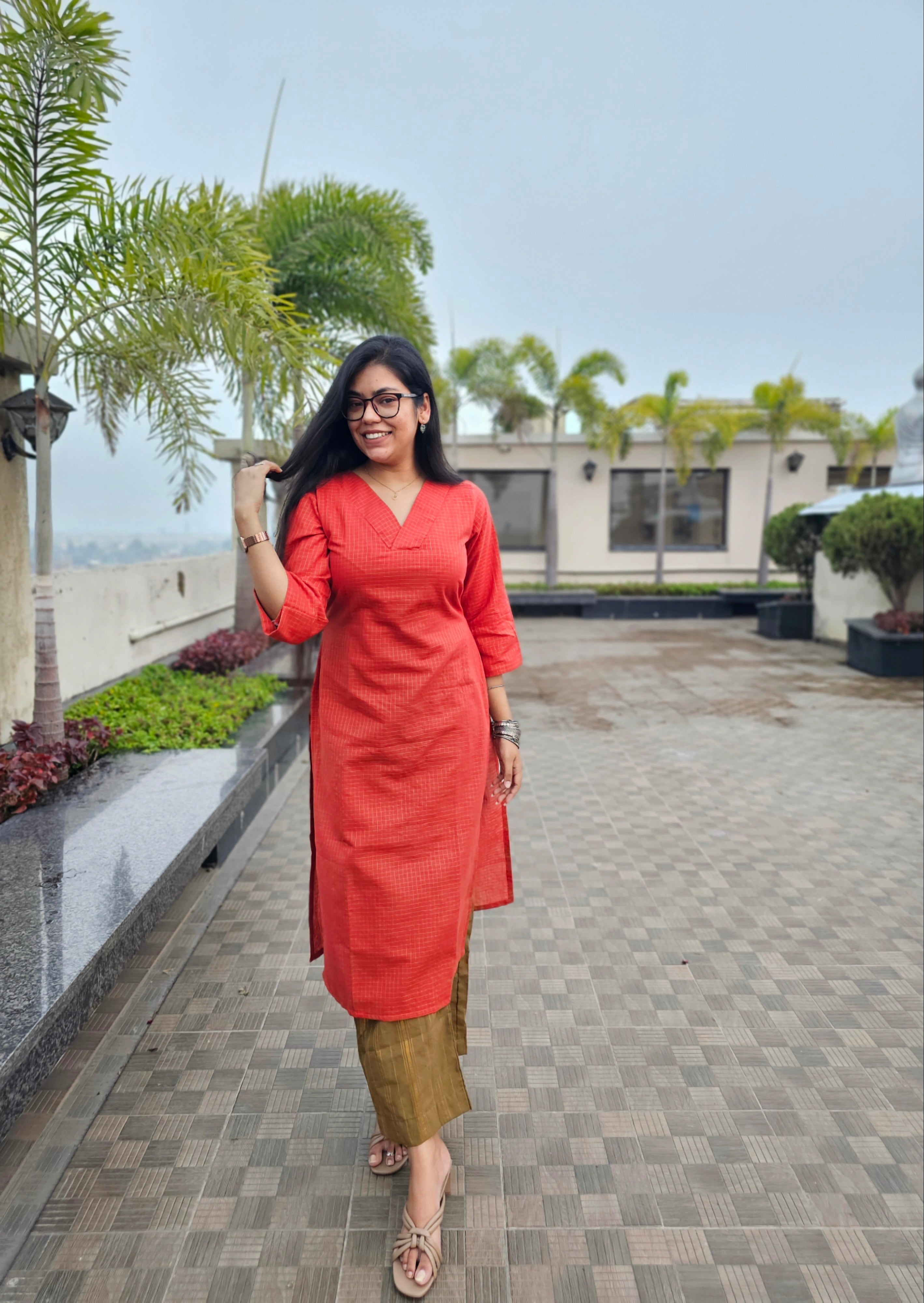 NAVYA - Rust Orange, Mehendi Green