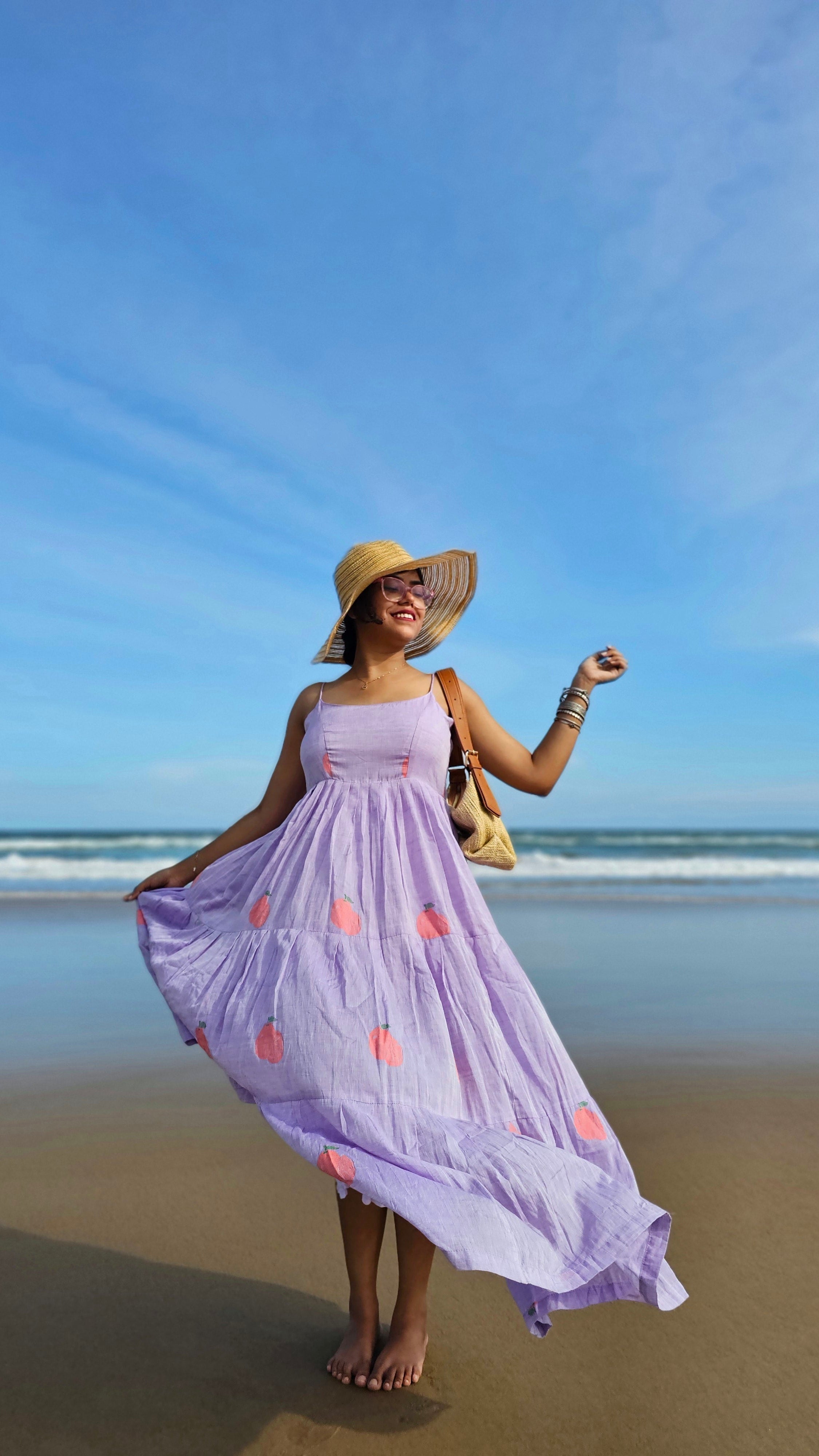 Tangerine Handloom Jamdani Dress- Lavender