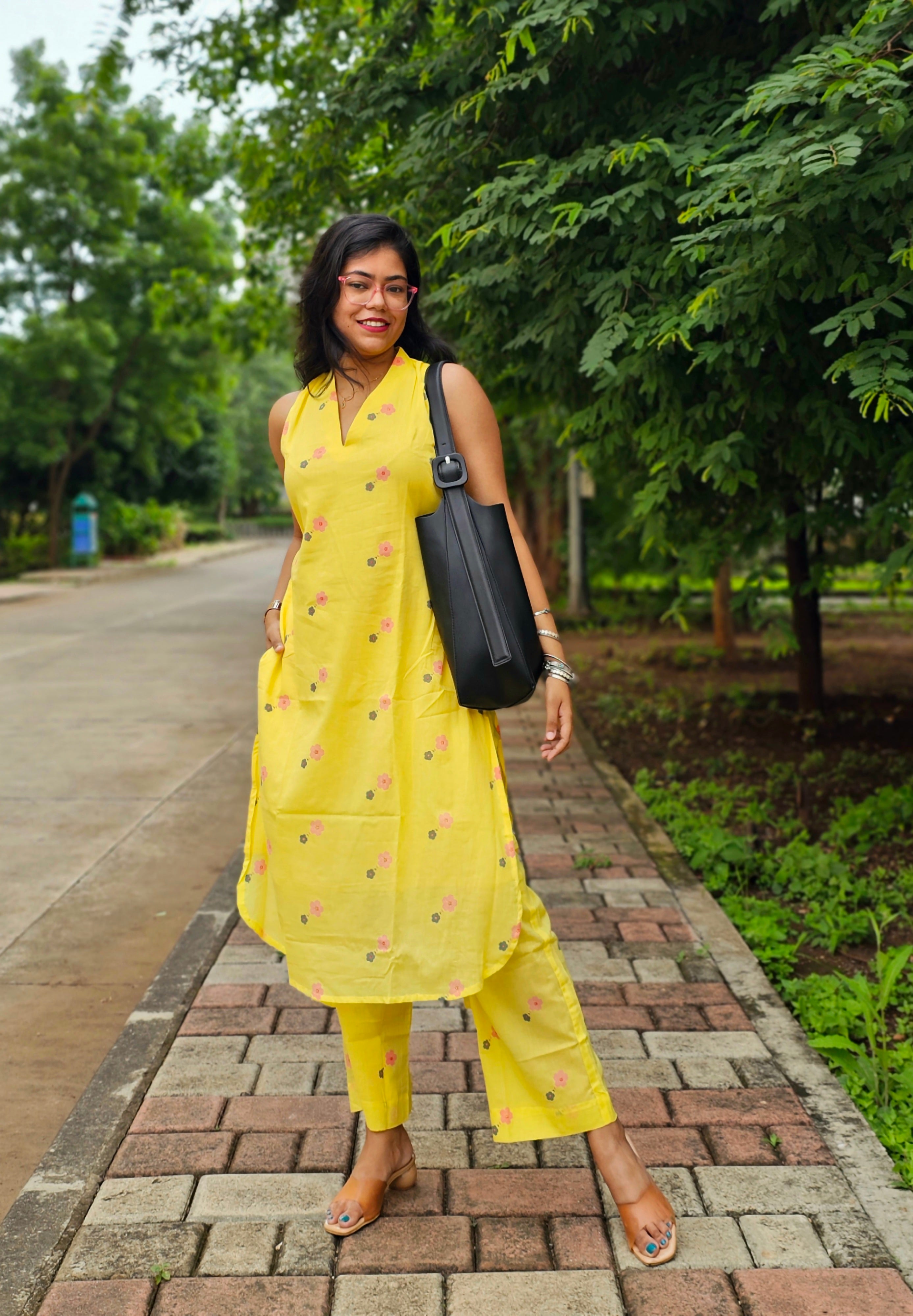 Wild Bloom Yellow Kurta Pant Set