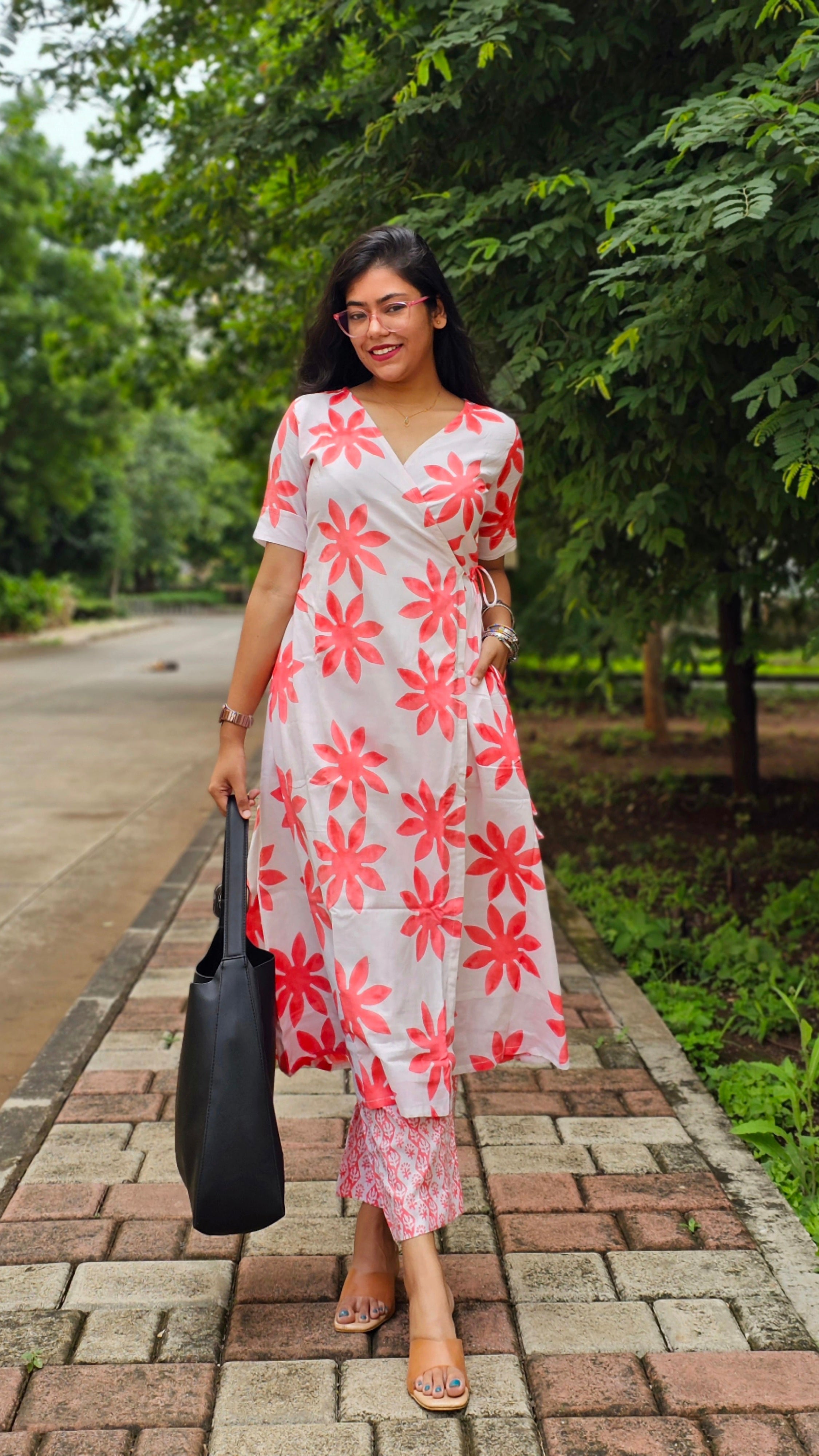 Wild Bloom White Peach Kurta Pant Set