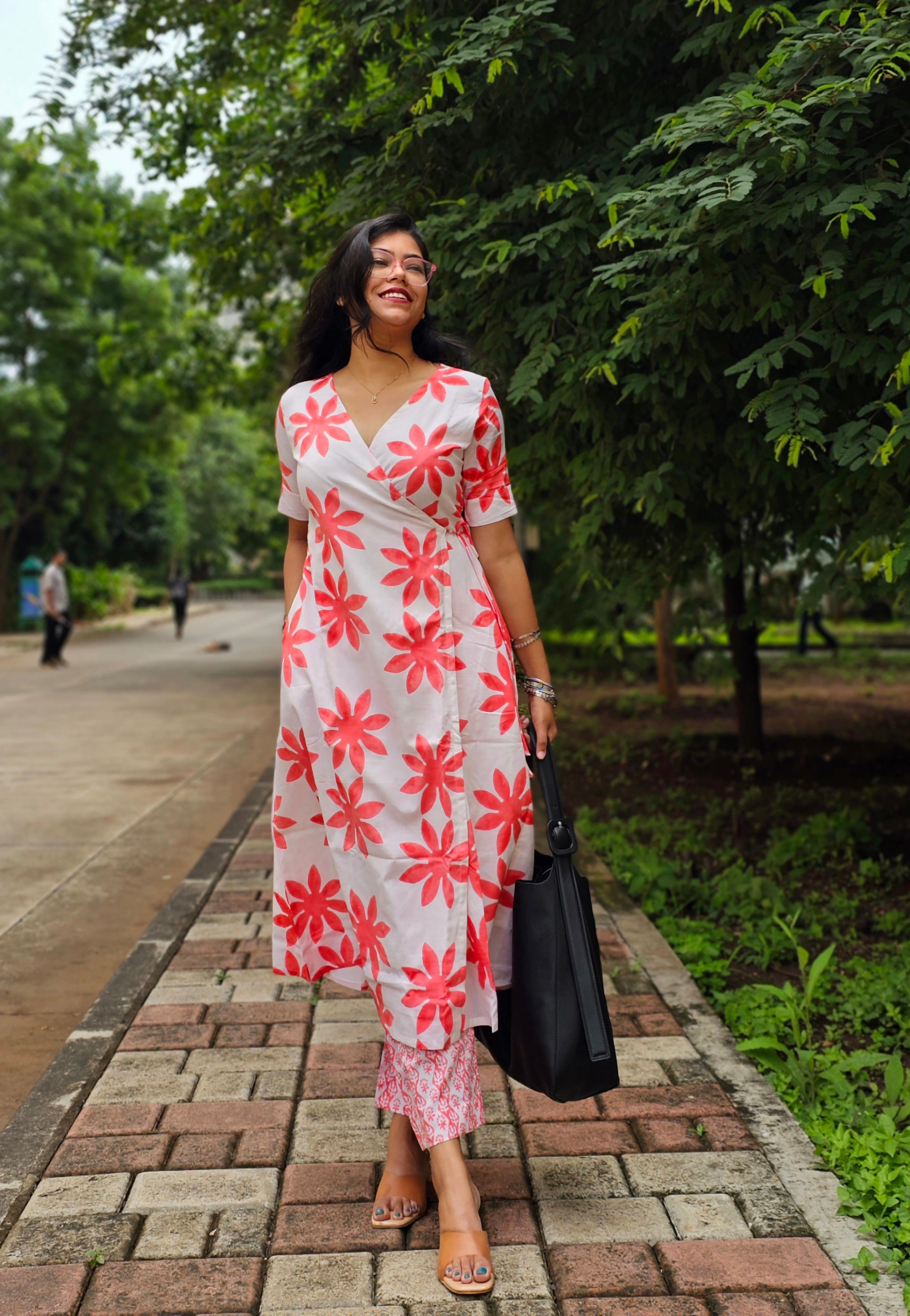 Wild Bloom White Peach Kurta Pant Set