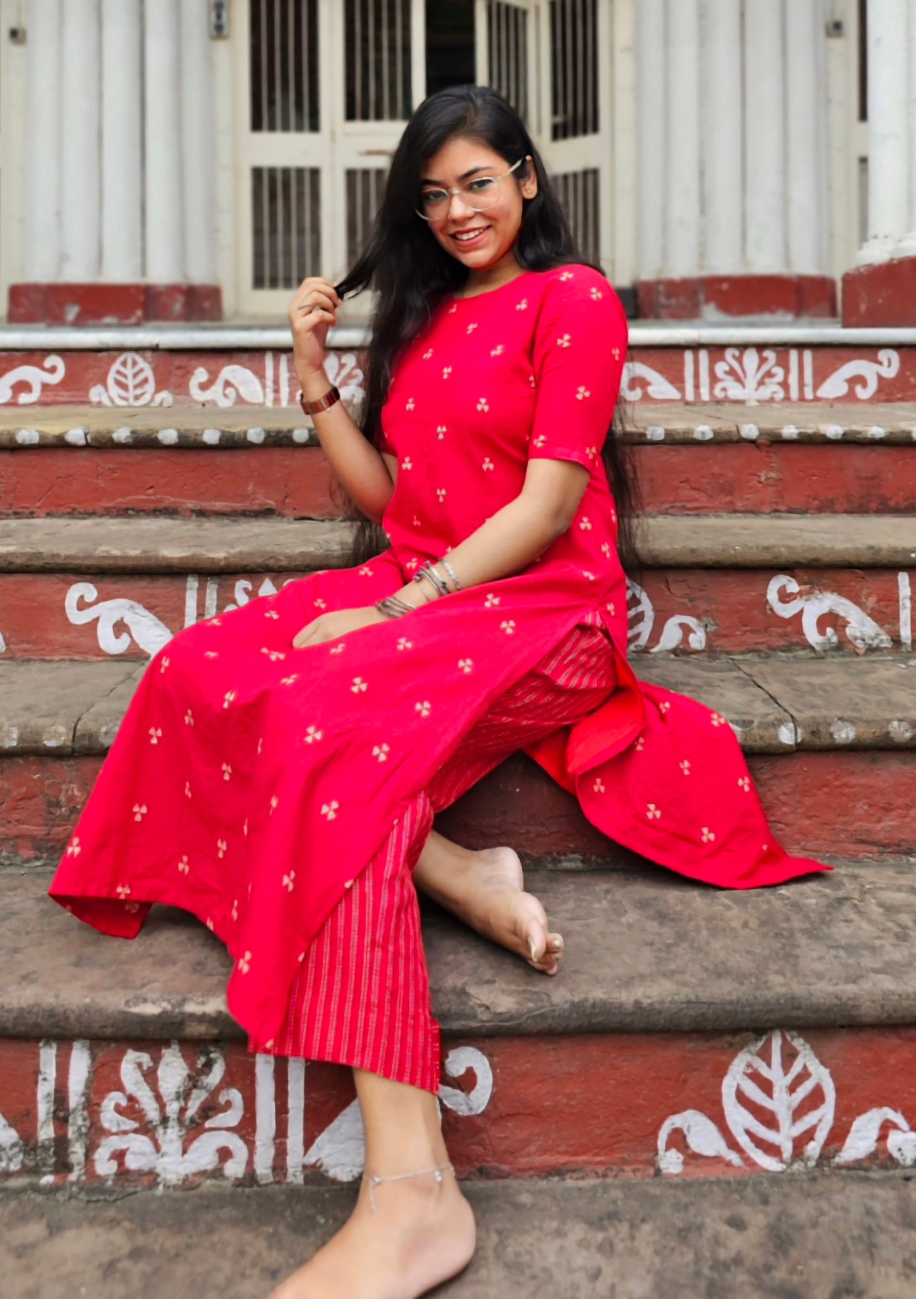 Red Kurta Pant Set