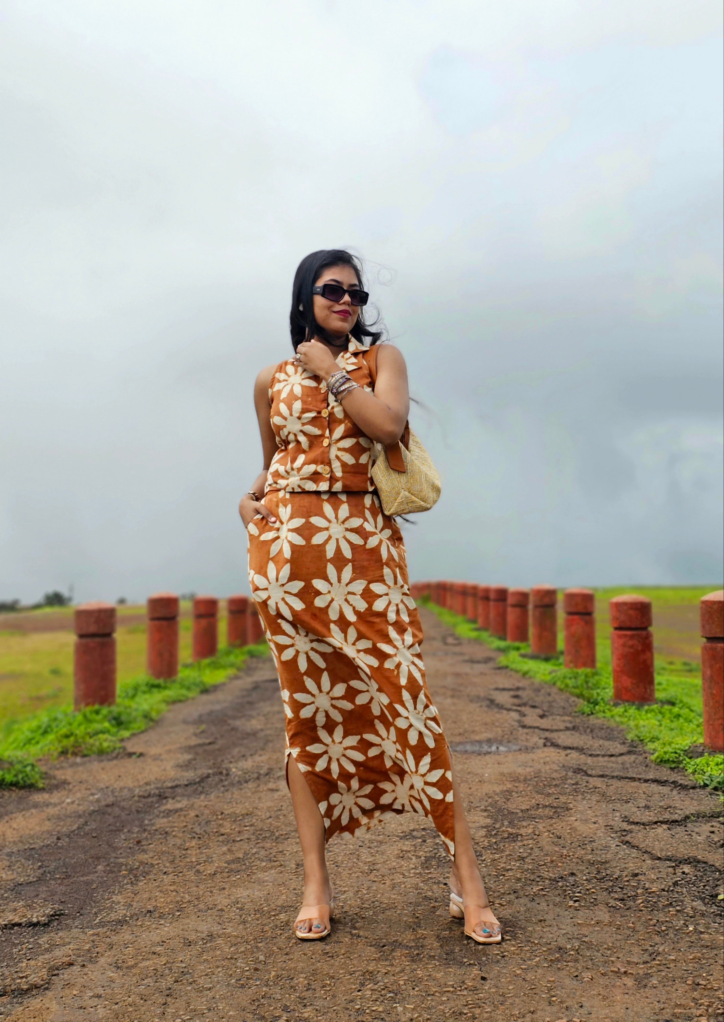 Wild Bloom Mud Orange Skirt Co-ord Set