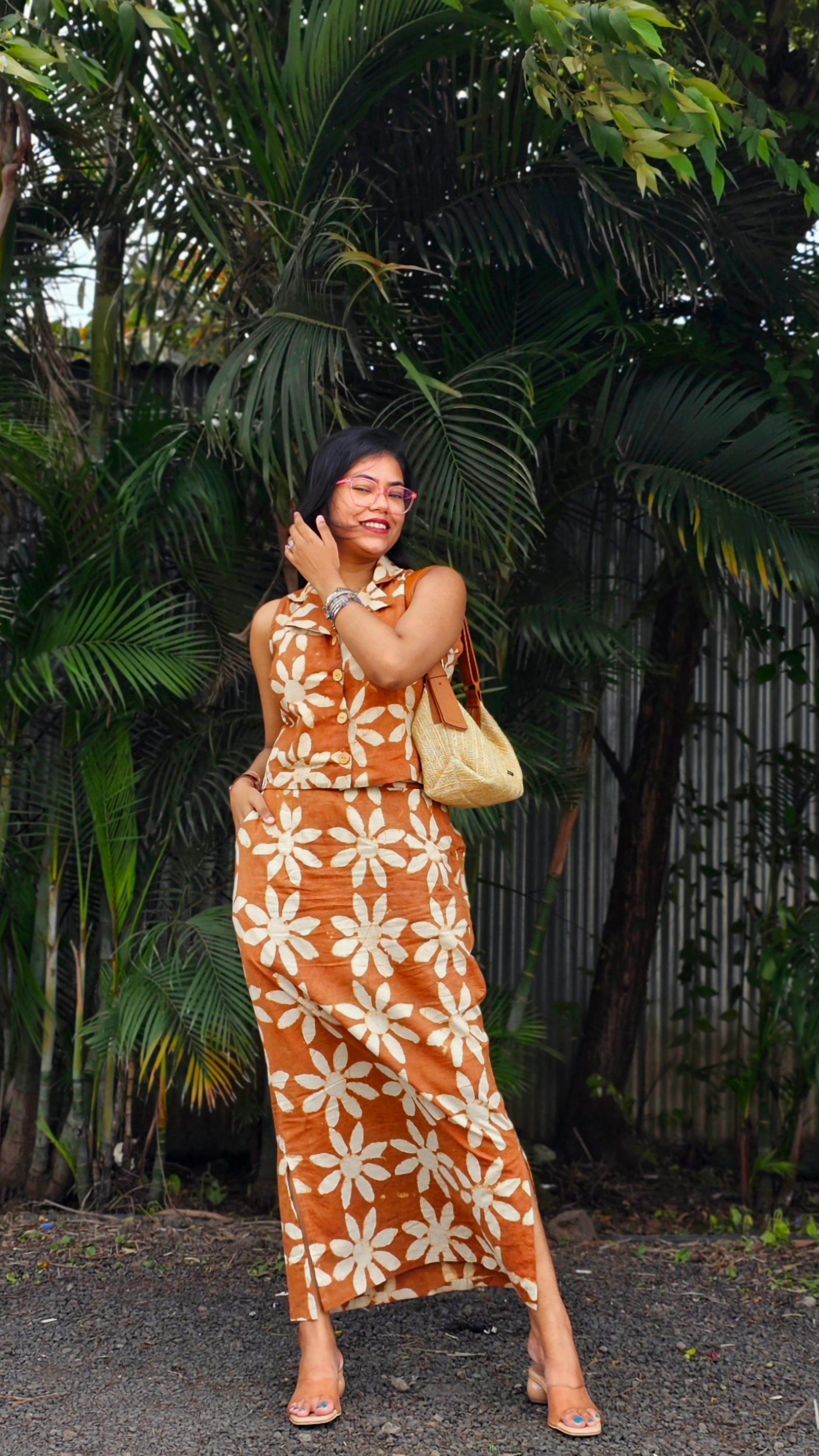 Wild Bloom Mud Orange Skirt Co-ord Set